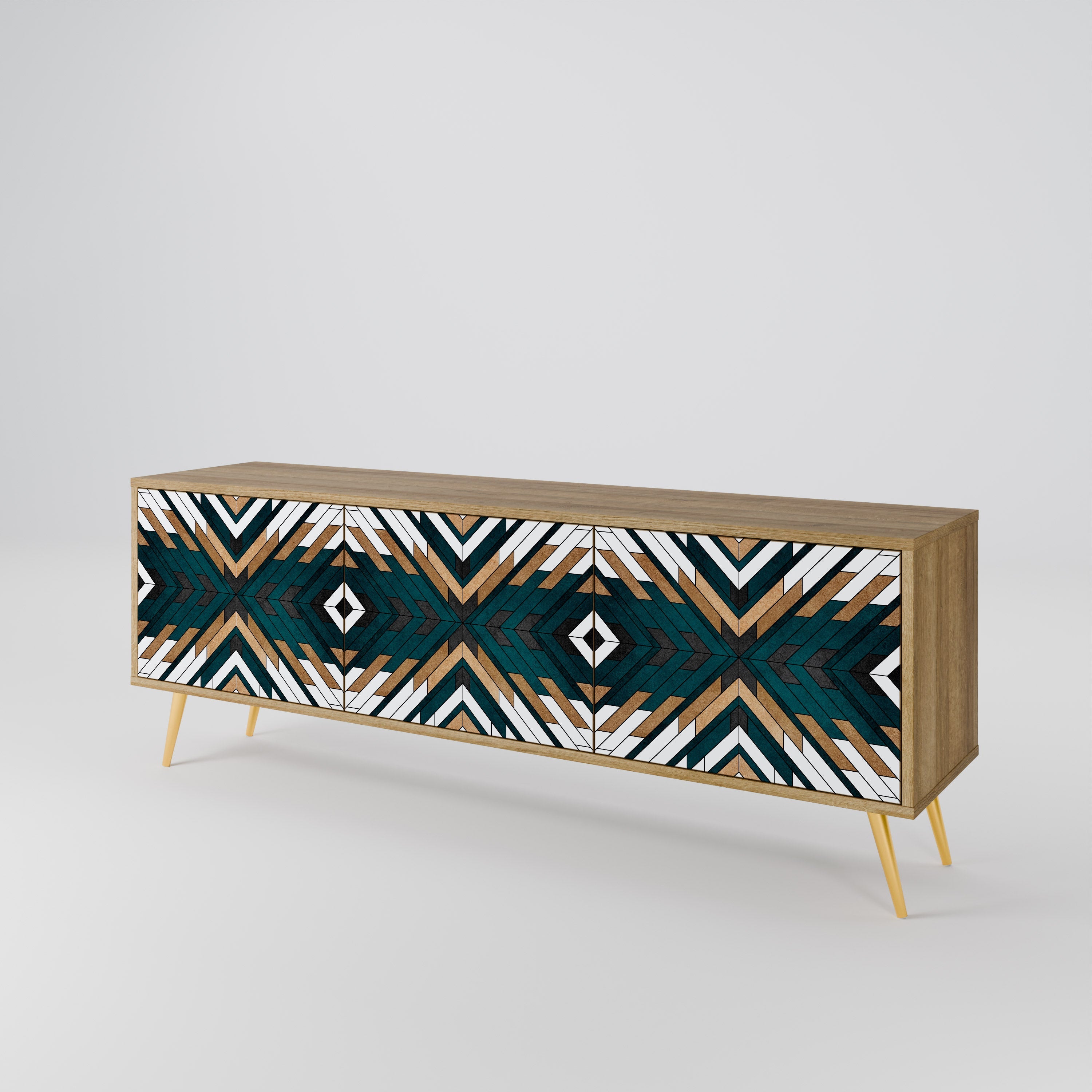 ARTISTIC GEOMETRY 3-Door TV Stand in Oak Effect