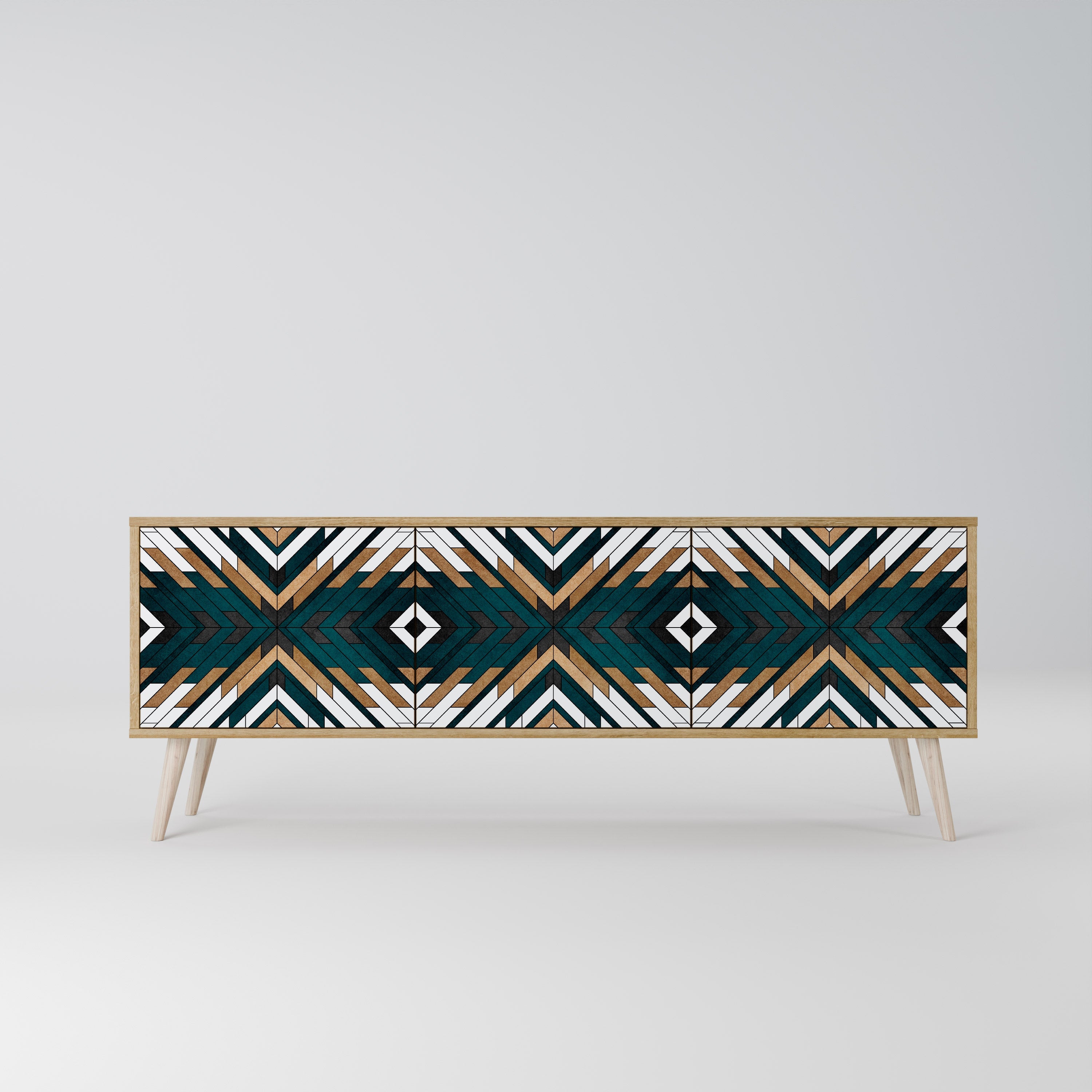 ARTISTIC GEOMETRY 3-Door TV Stand in Oak Effect