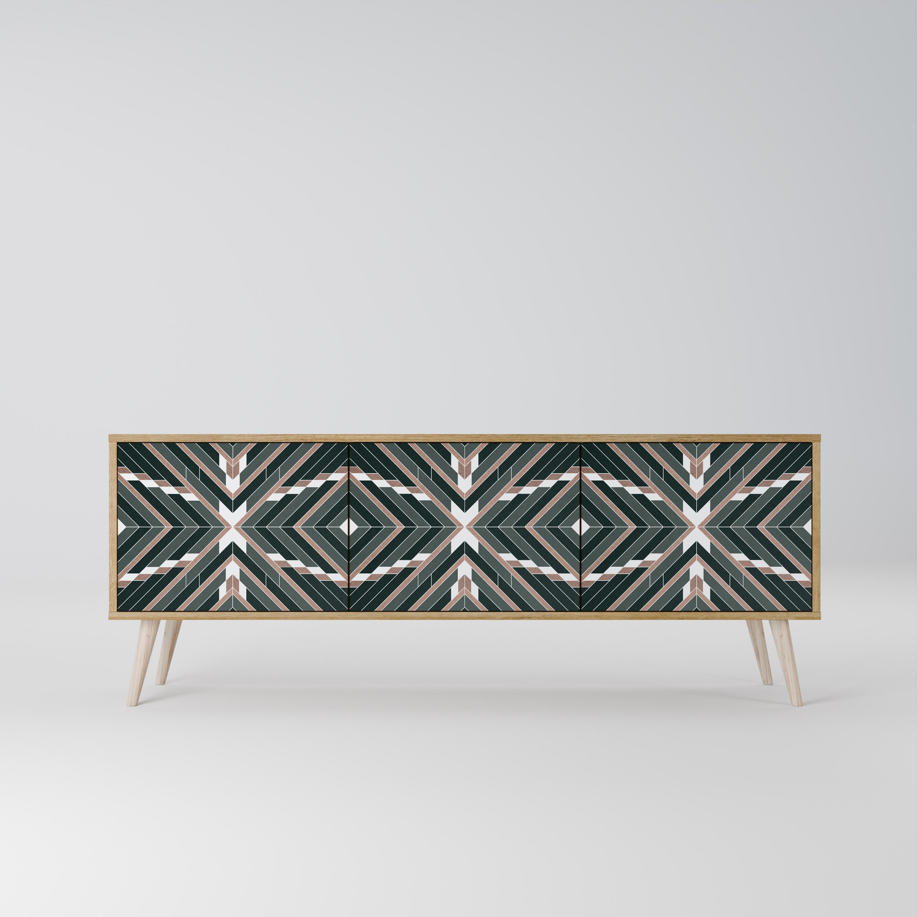 DIMENSION DELIGHTS 3-Door TV Stand in Oak Effect