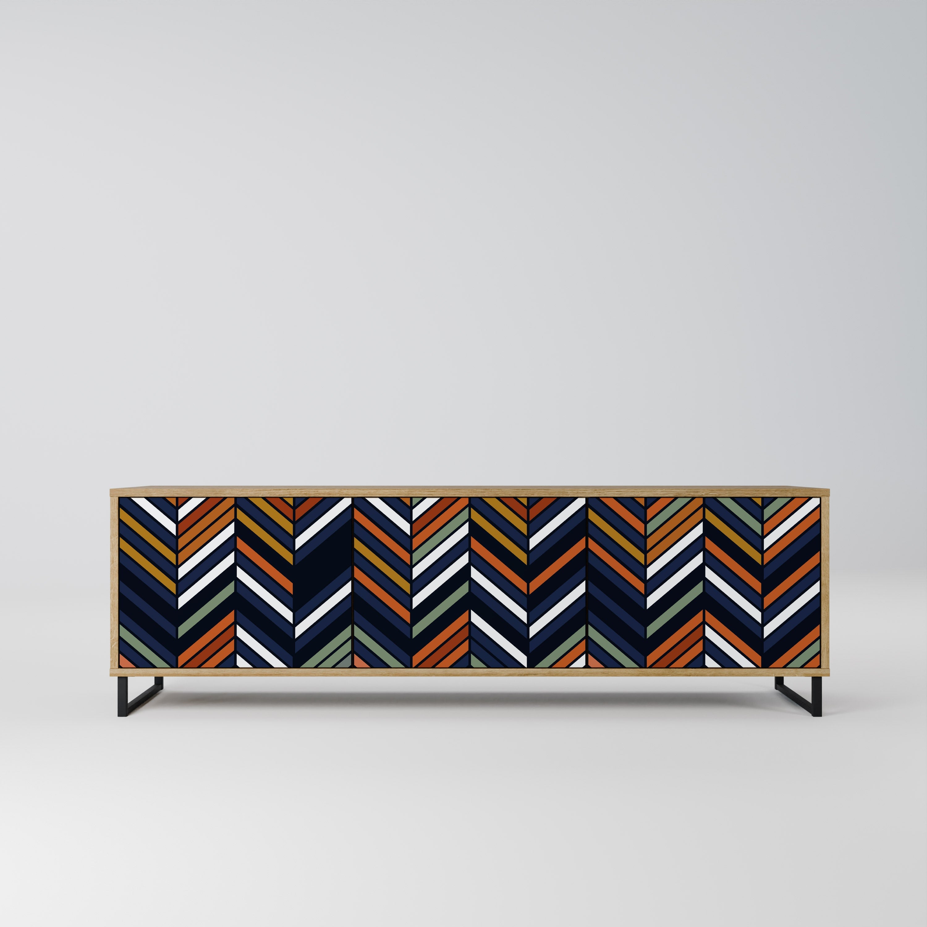 VIBRANT PATCHWORK 3-Door TV Stand in Oak Effect