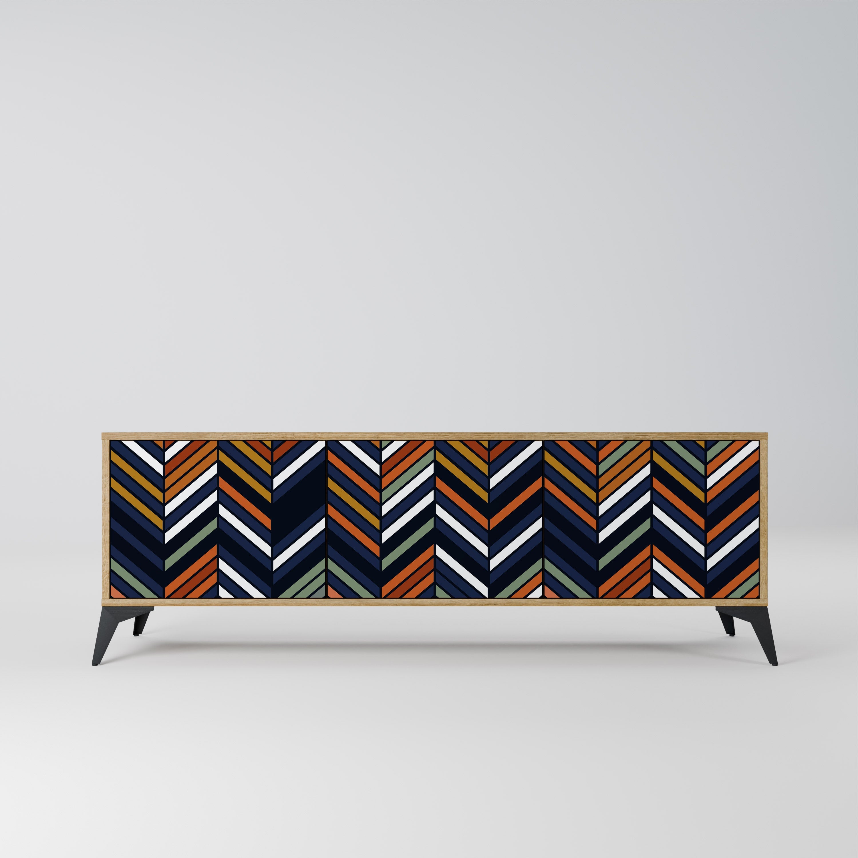 VIBRANT PATCHWORK 3-Door TV Stand in Oak Effect