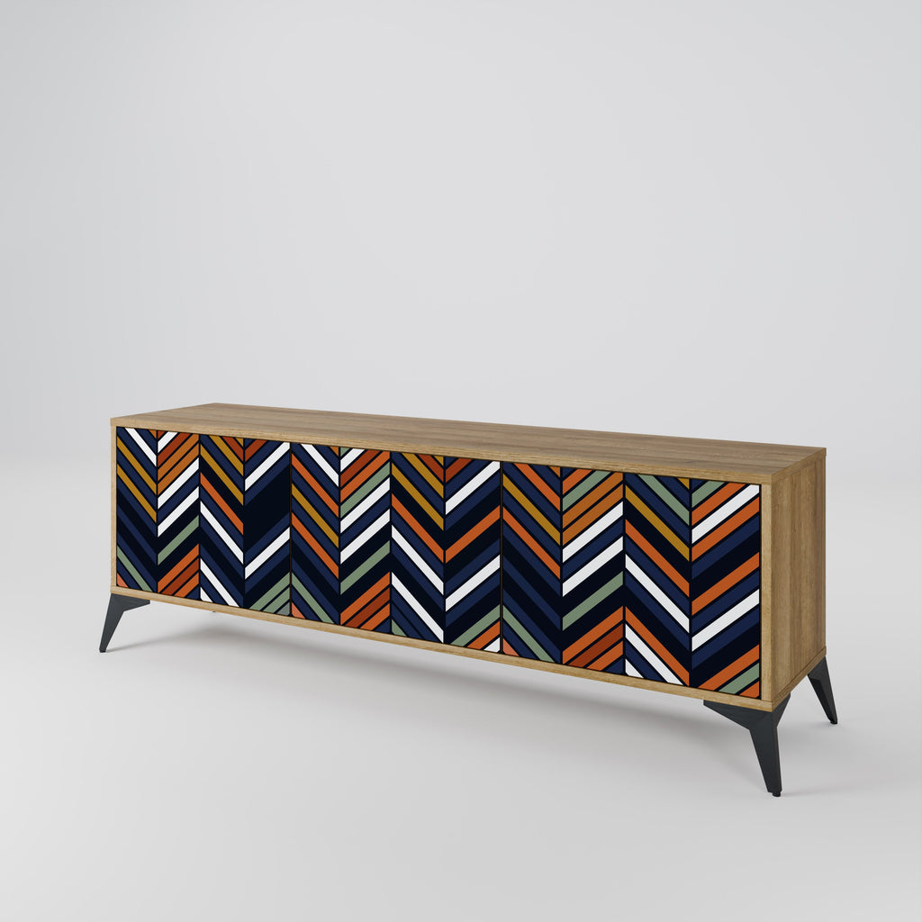 VIBRANT PATCHWORK 3-Door TV Stand in Oak Effect