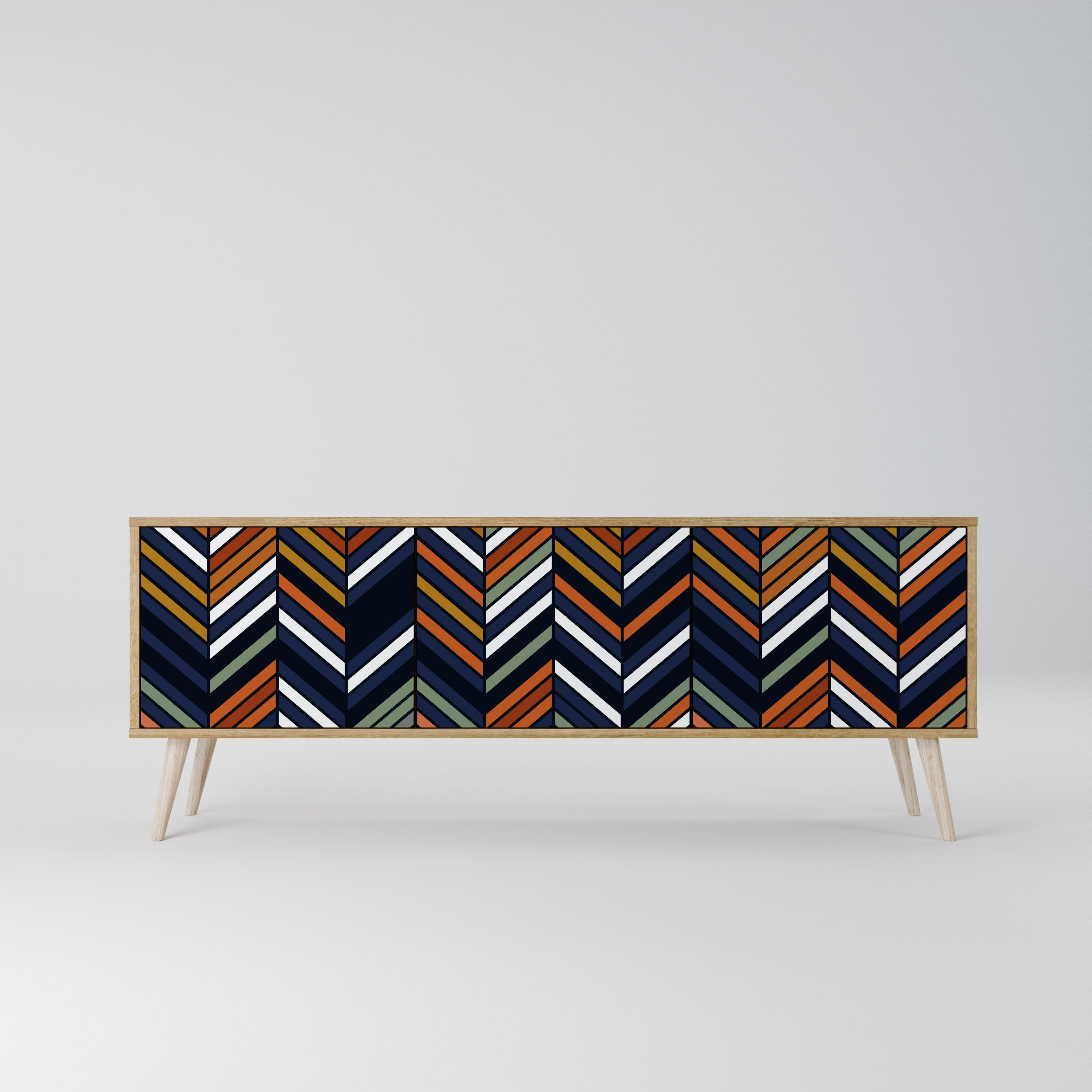 VIBRANT PATCHWORK 3-Door TV Stand in Oak Effect