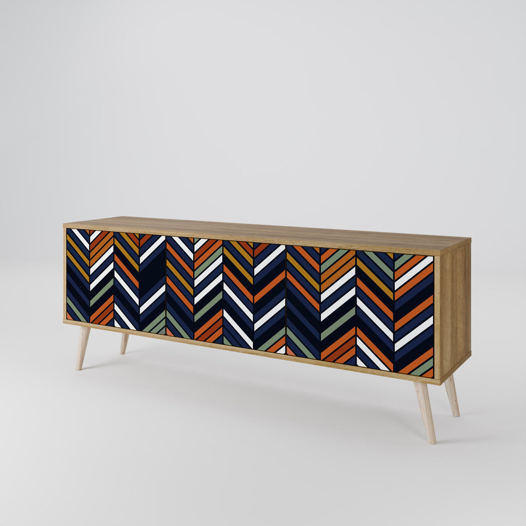 VIBRANT PATCHWORK 3-Door TV Stand in Oak Effect