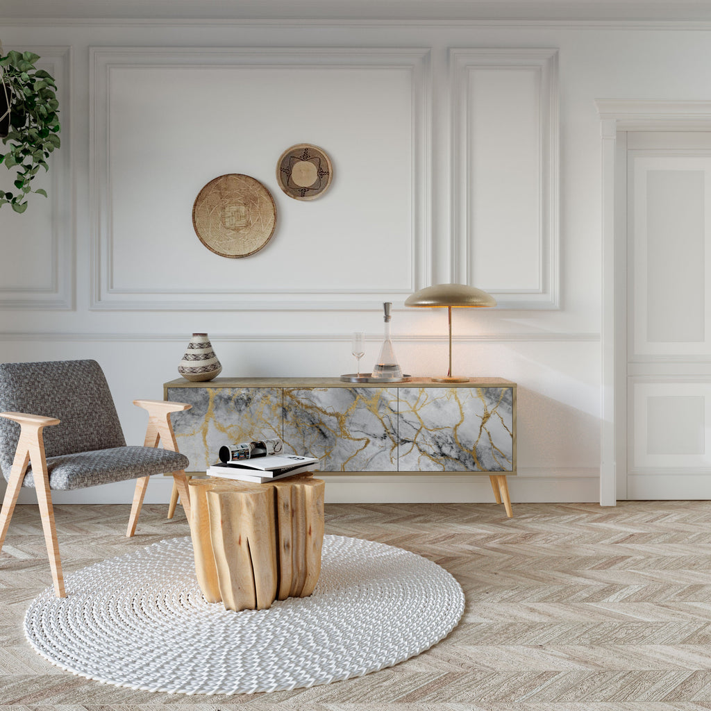 TIMELESS GLIDE 3-Door TV Stand in Oak Effect