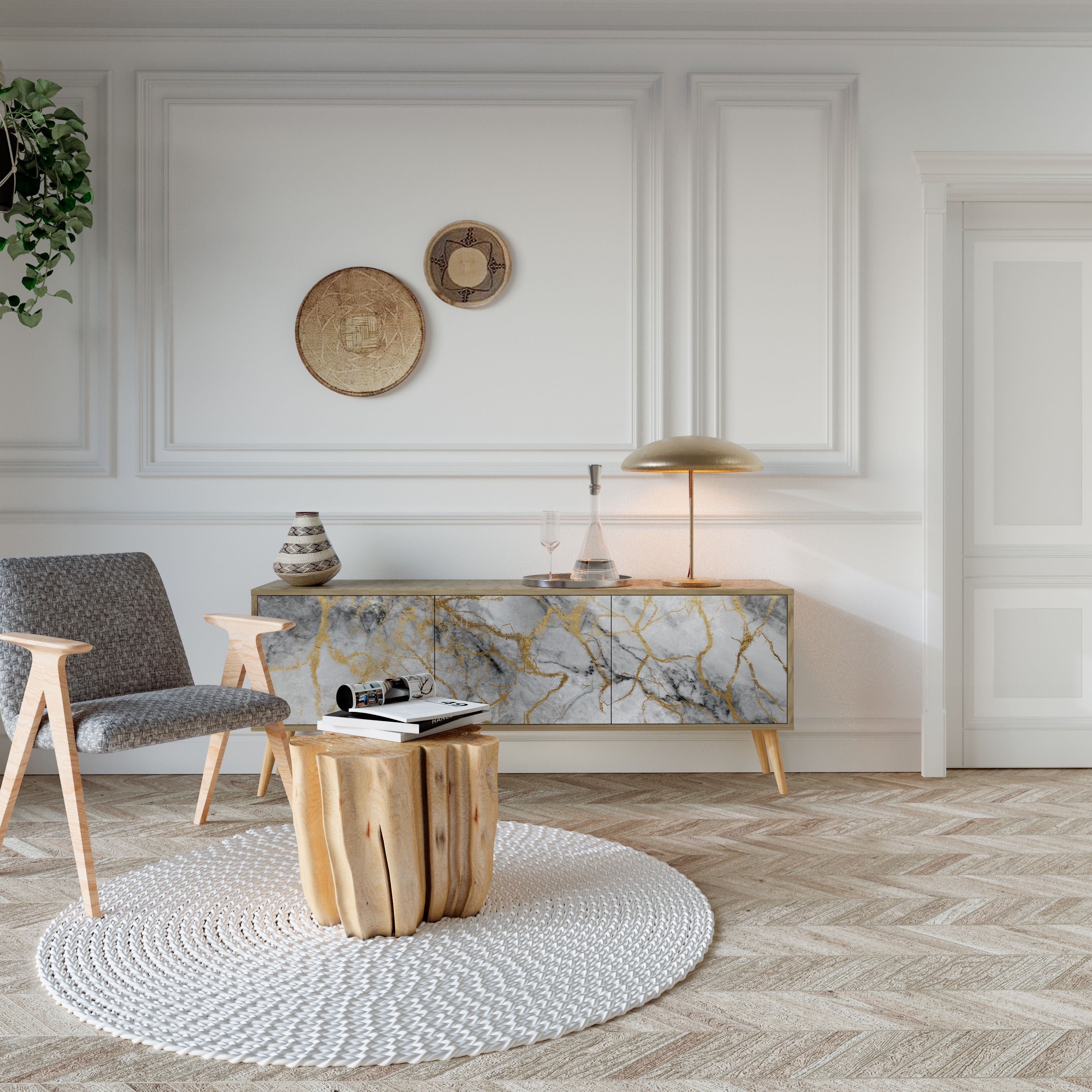 TIMELESS GLIDE 3-Door TV Stand in Oak Effect