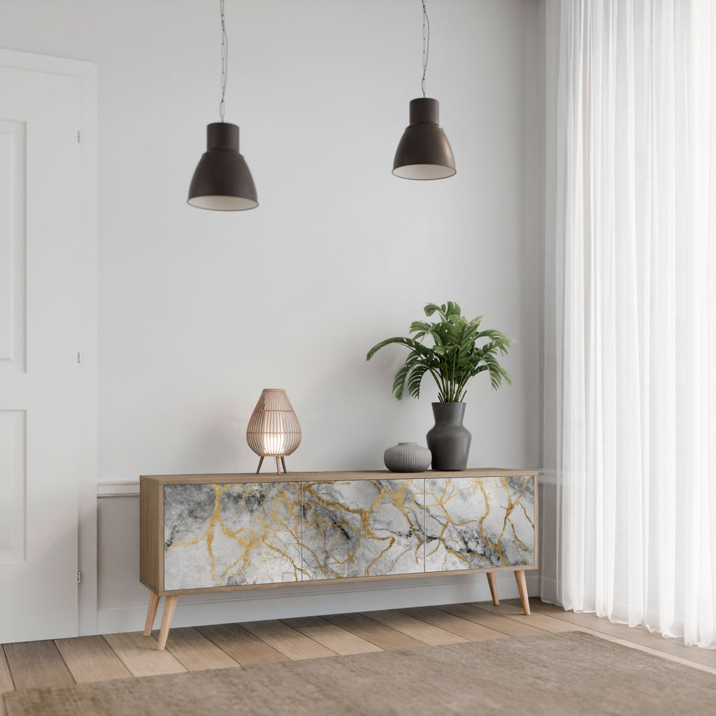 TIMELESS GLIDE 3-Door TV Stand in Oak Effect