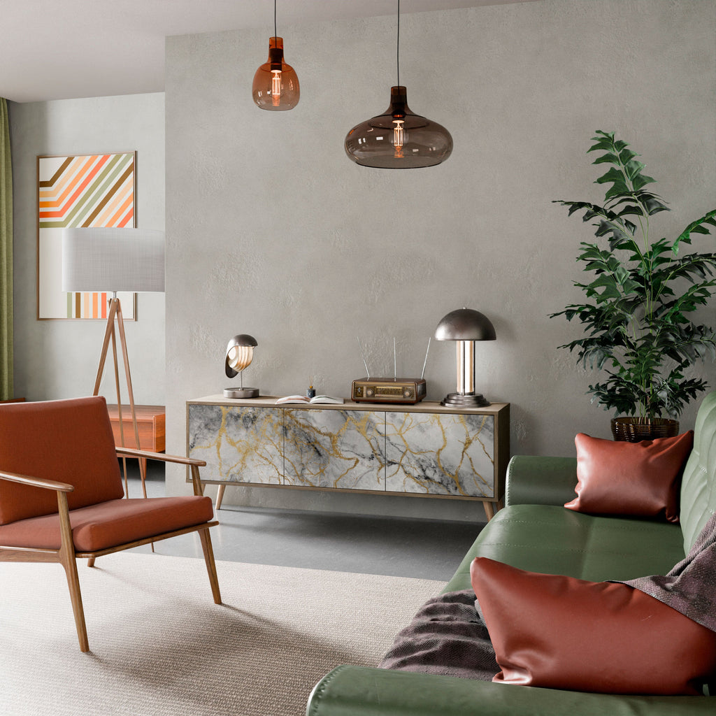 TIMELESS GLIDE 3-Door TV Stand in Oak Effect