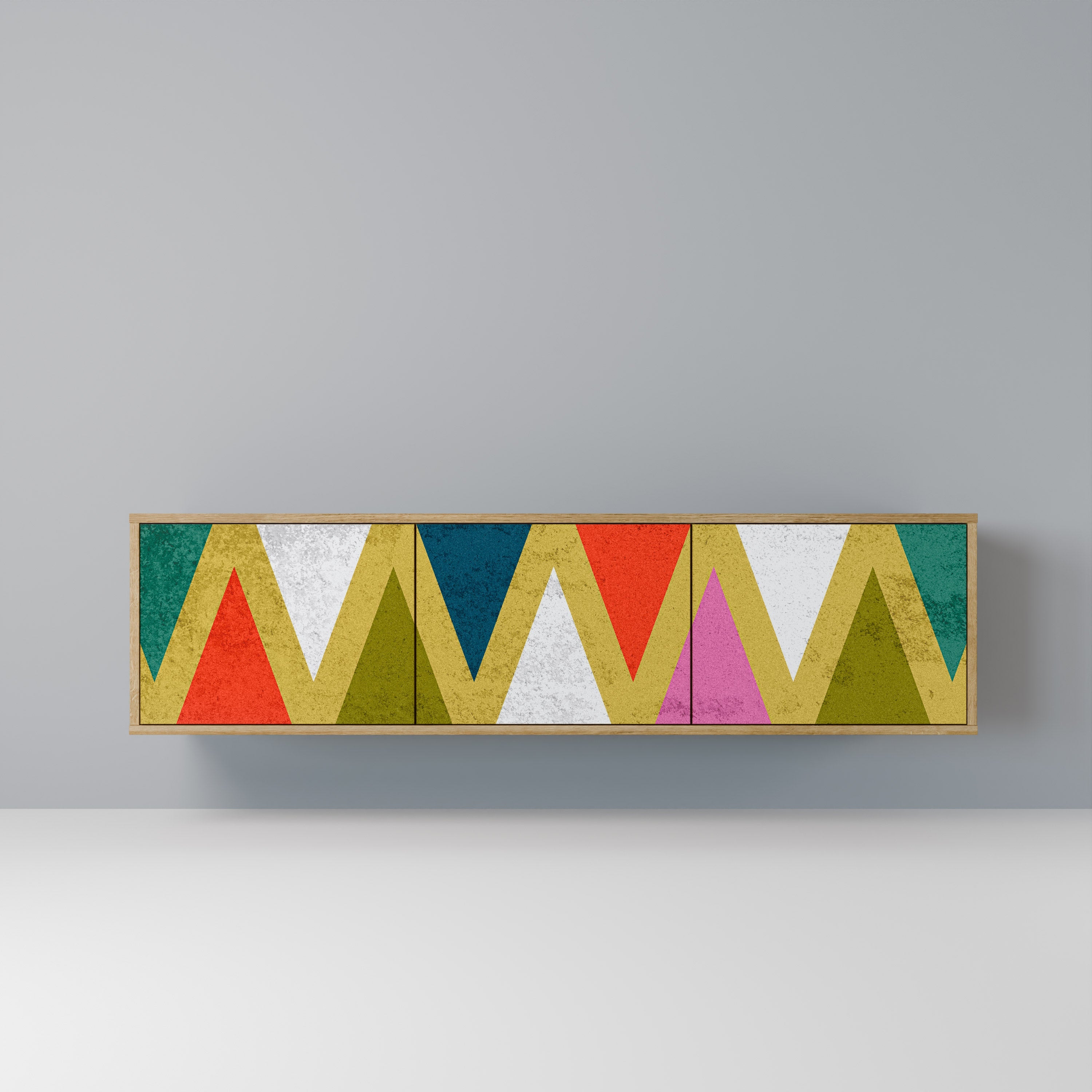 COLORFUL TRIANGLES 3-Door TV Stand in Oak Effect