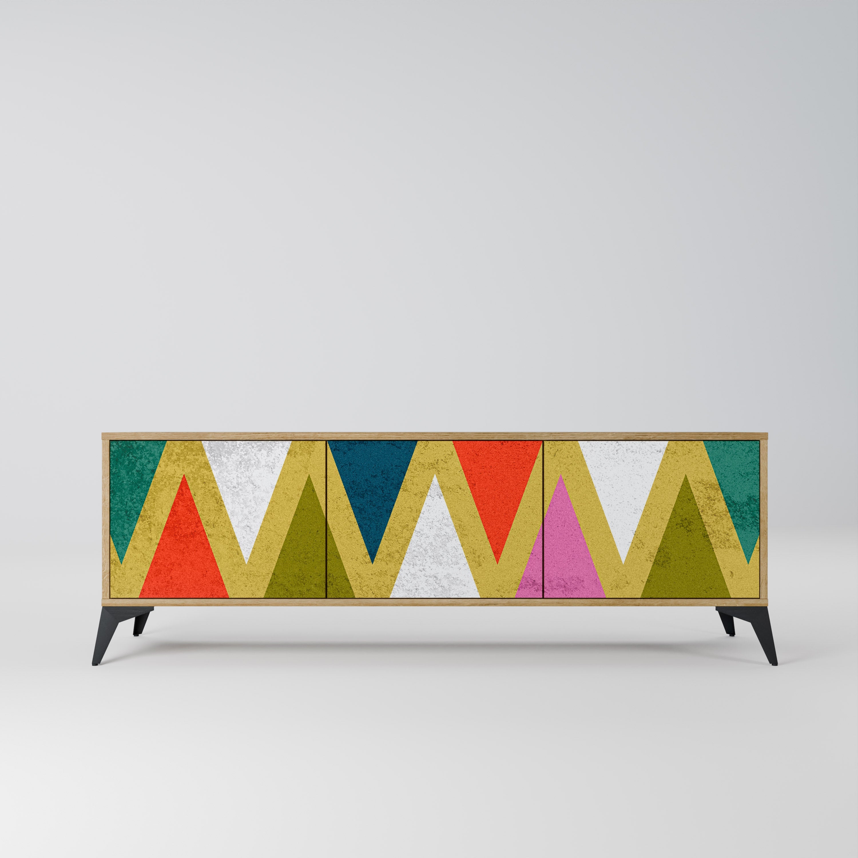 COLORFUL TRIANGLES 3-Door TV Stand in Oak Effect