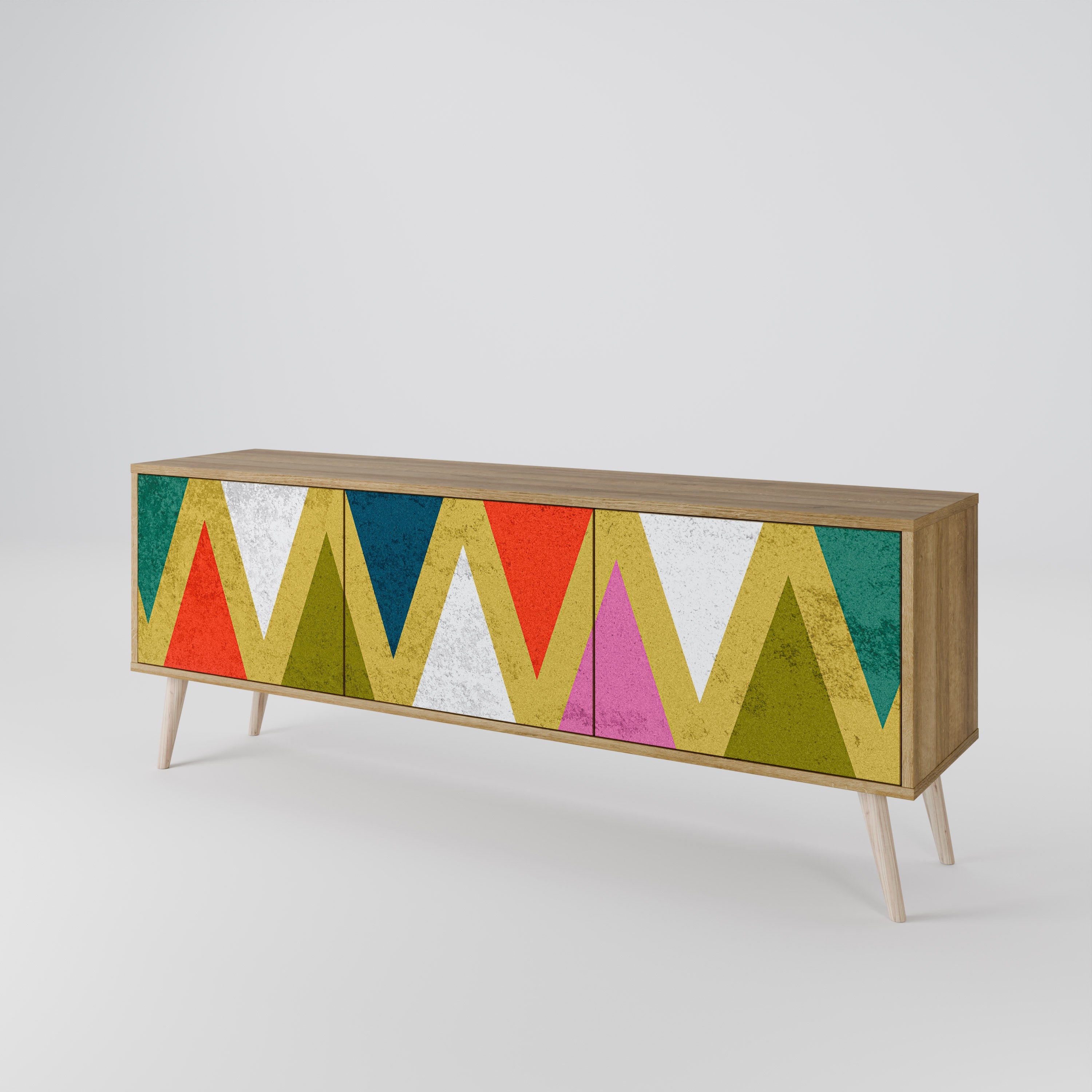 COLORFUL TRIANGLES 3-Door TV Stand in Oak Effect