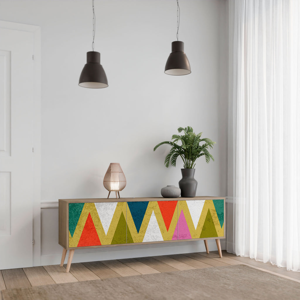 COLORFUL TRIANGLES Móvel de TV com 3 Portas em Efeito Carvalho