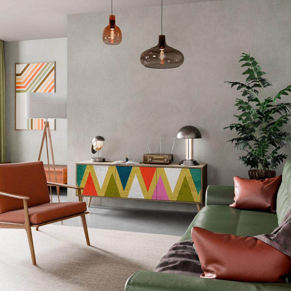 COLORFUL TRIANGLES Móvel de TV com 3 Portas em Efeito Carvalho