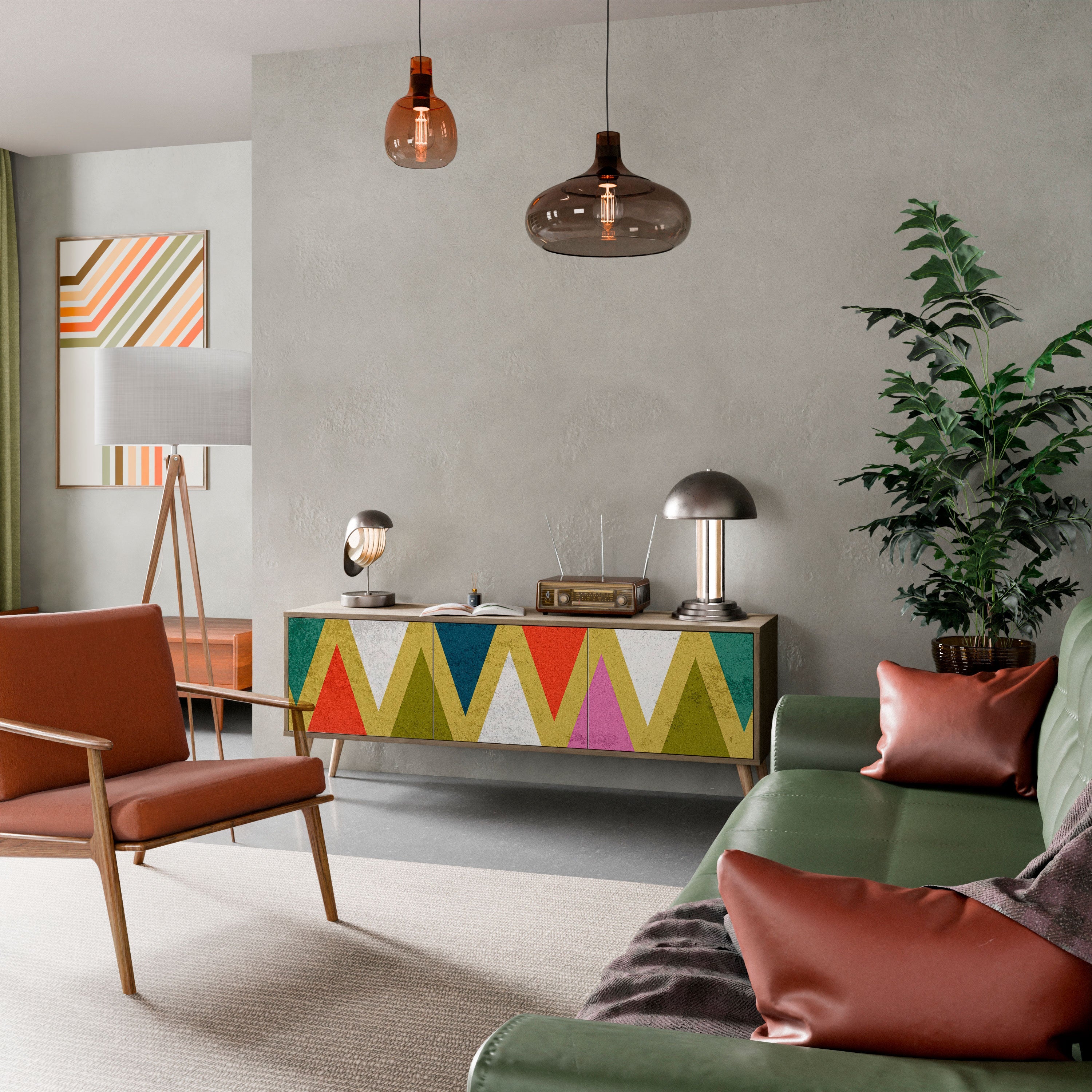 COLORFUL TRIANGLES Móvel de TV com 3 Portas em Efeito Carvalho