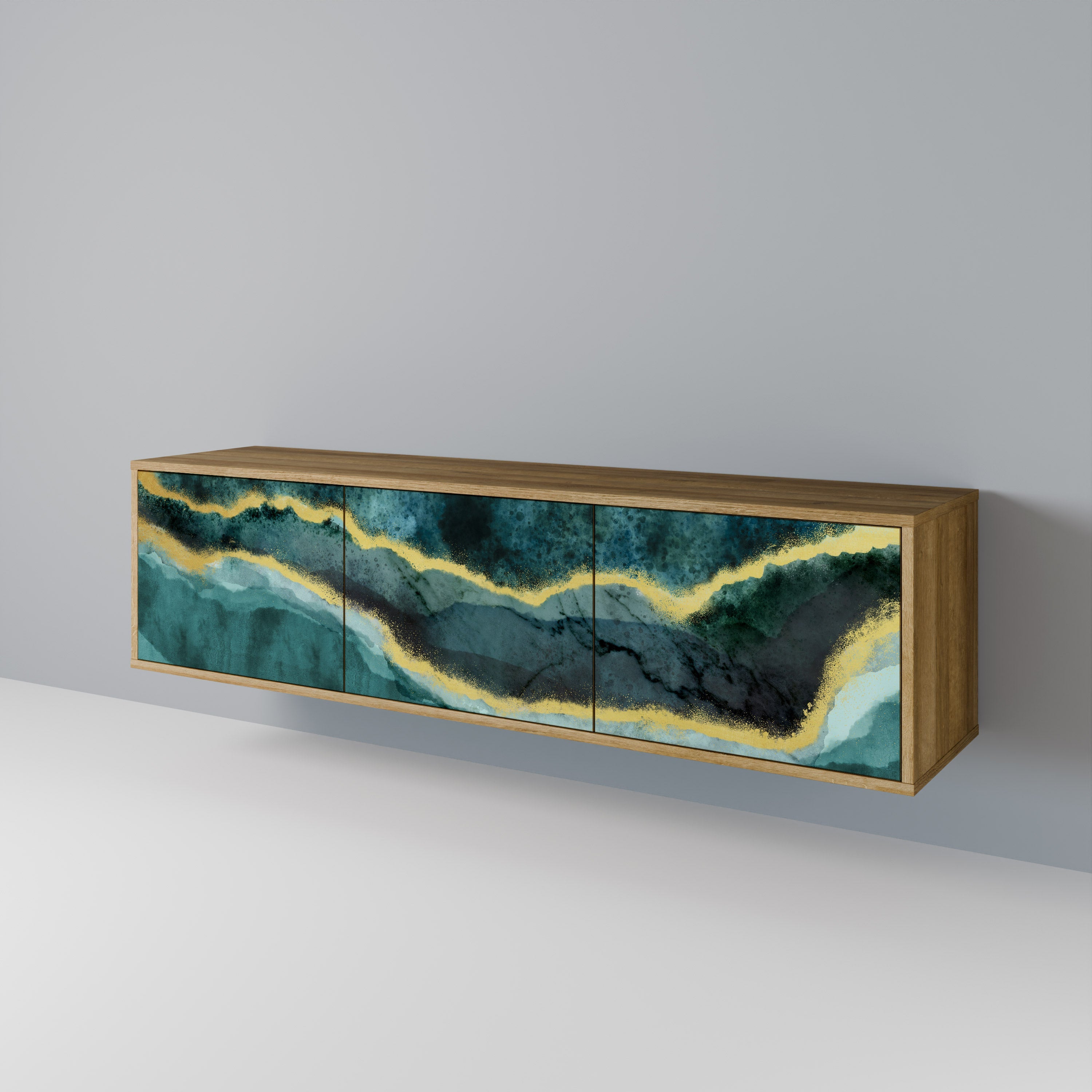 GOLDRUSH ODYSSEY 3-Door TV Stand in Oak Effect