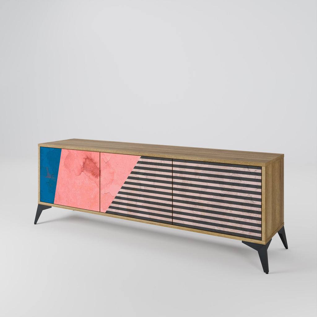 GLAMOROUS STRIPE 3-Door TV Stand in Oak Effect