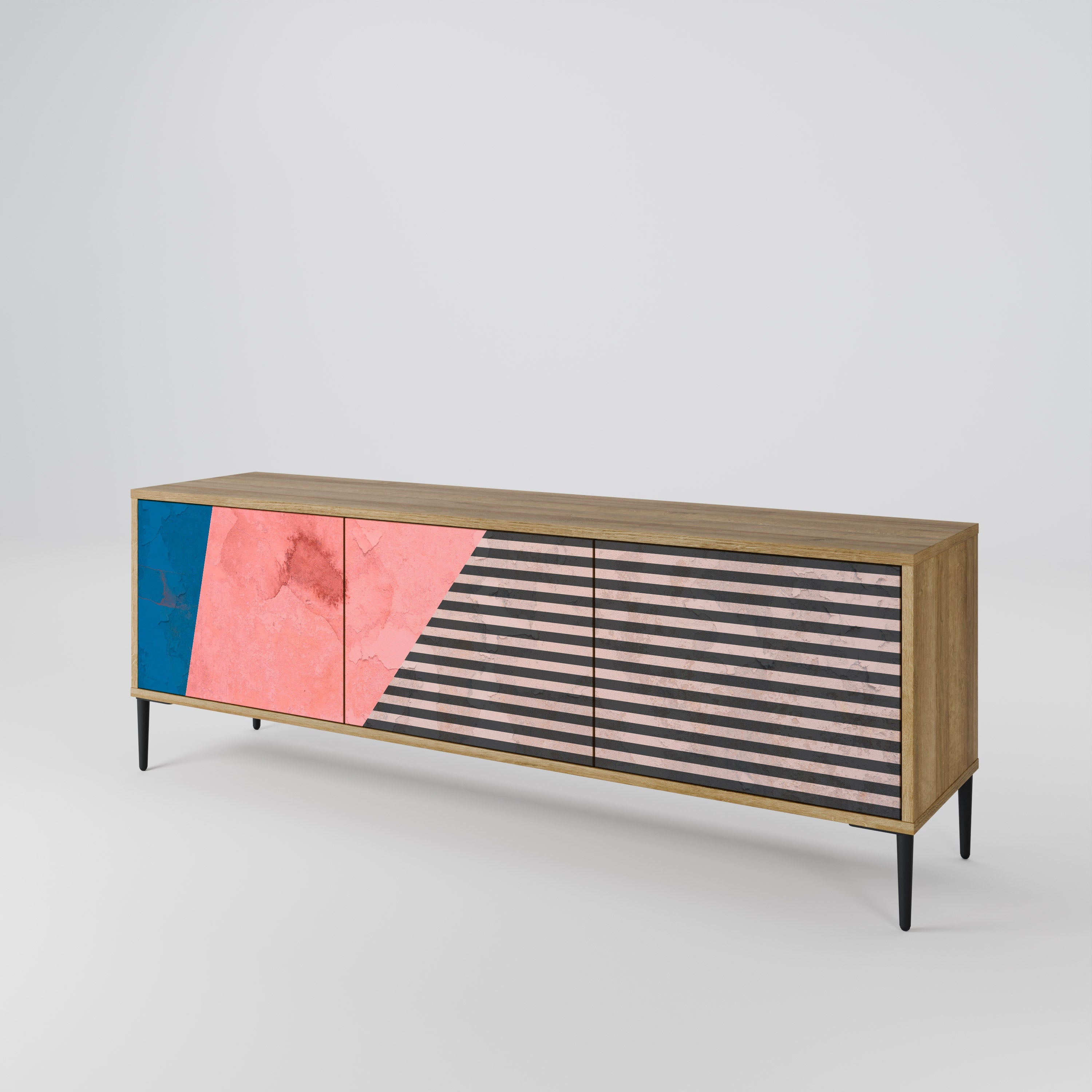 GLAMOROUS STRIPE 3-Door TV Stand in Oak Effect