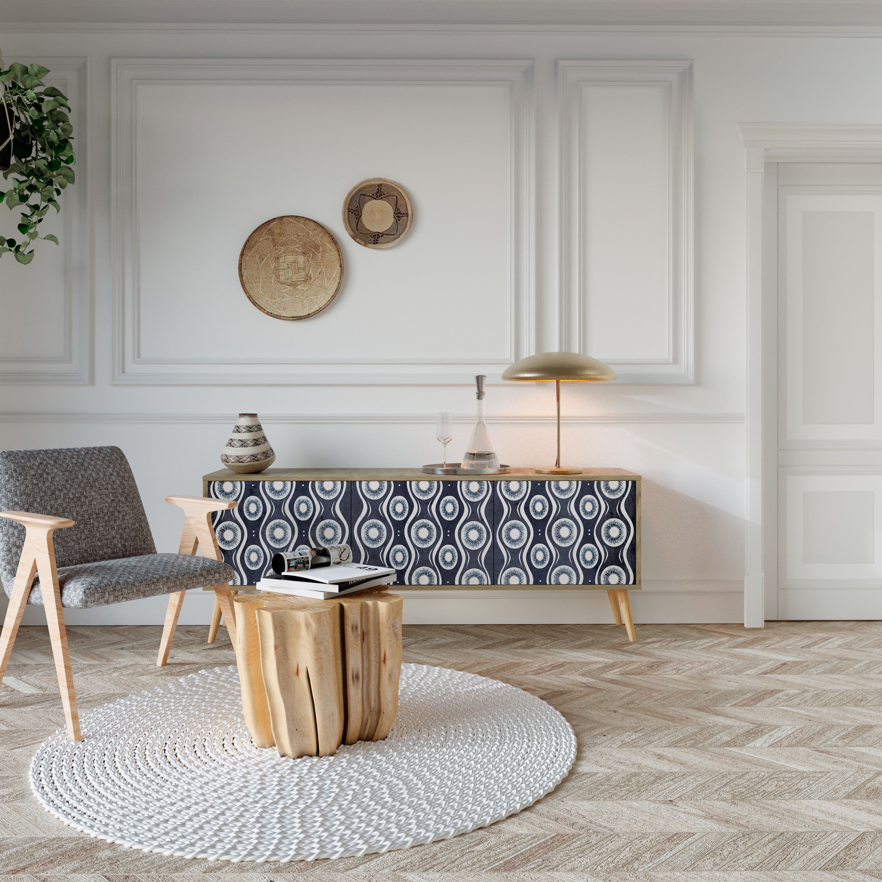 GRAPHITE EYES 3-Door TV Stand in Oak Effect