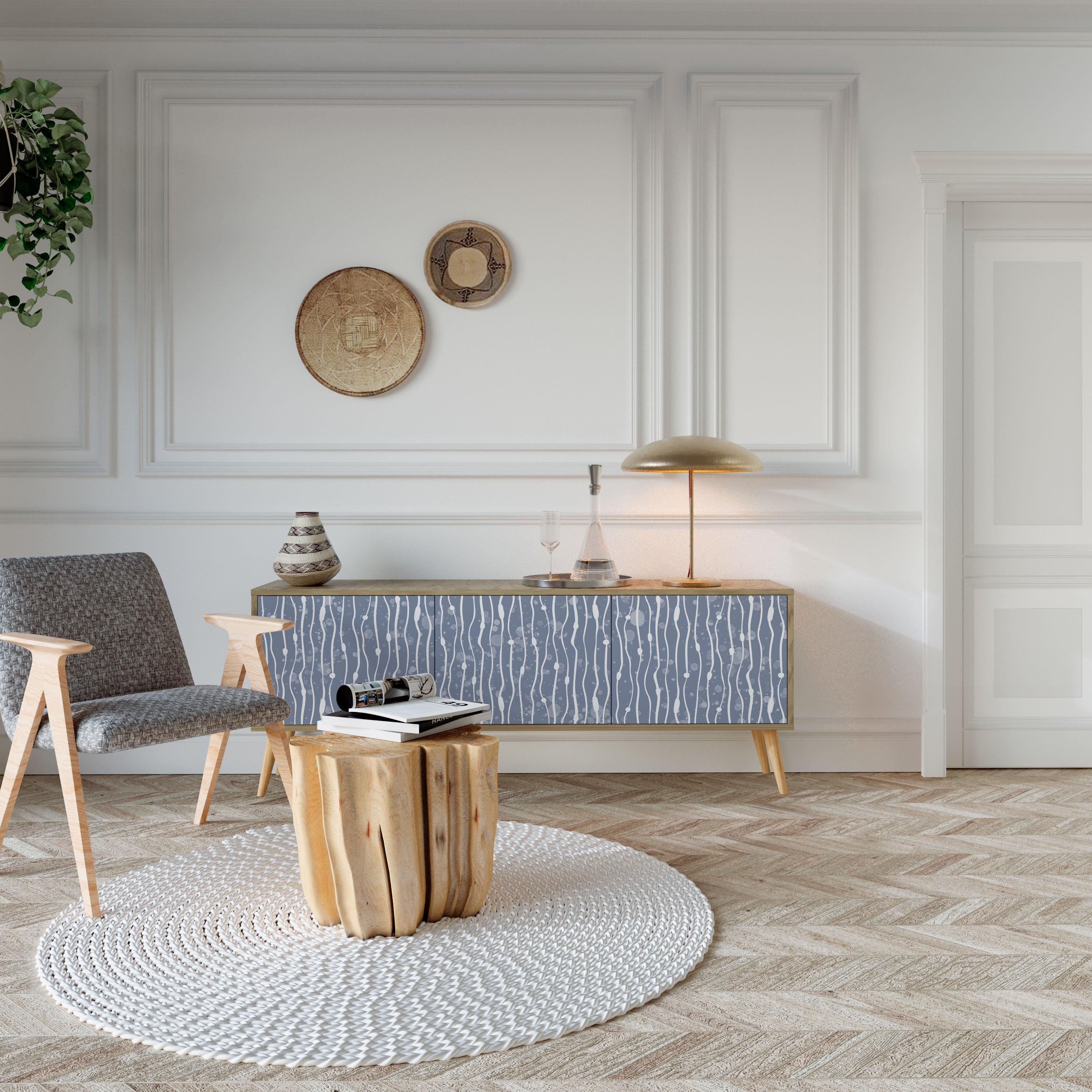 GRAPHITE RAIN 3-Door TV Stand in Oak Effect