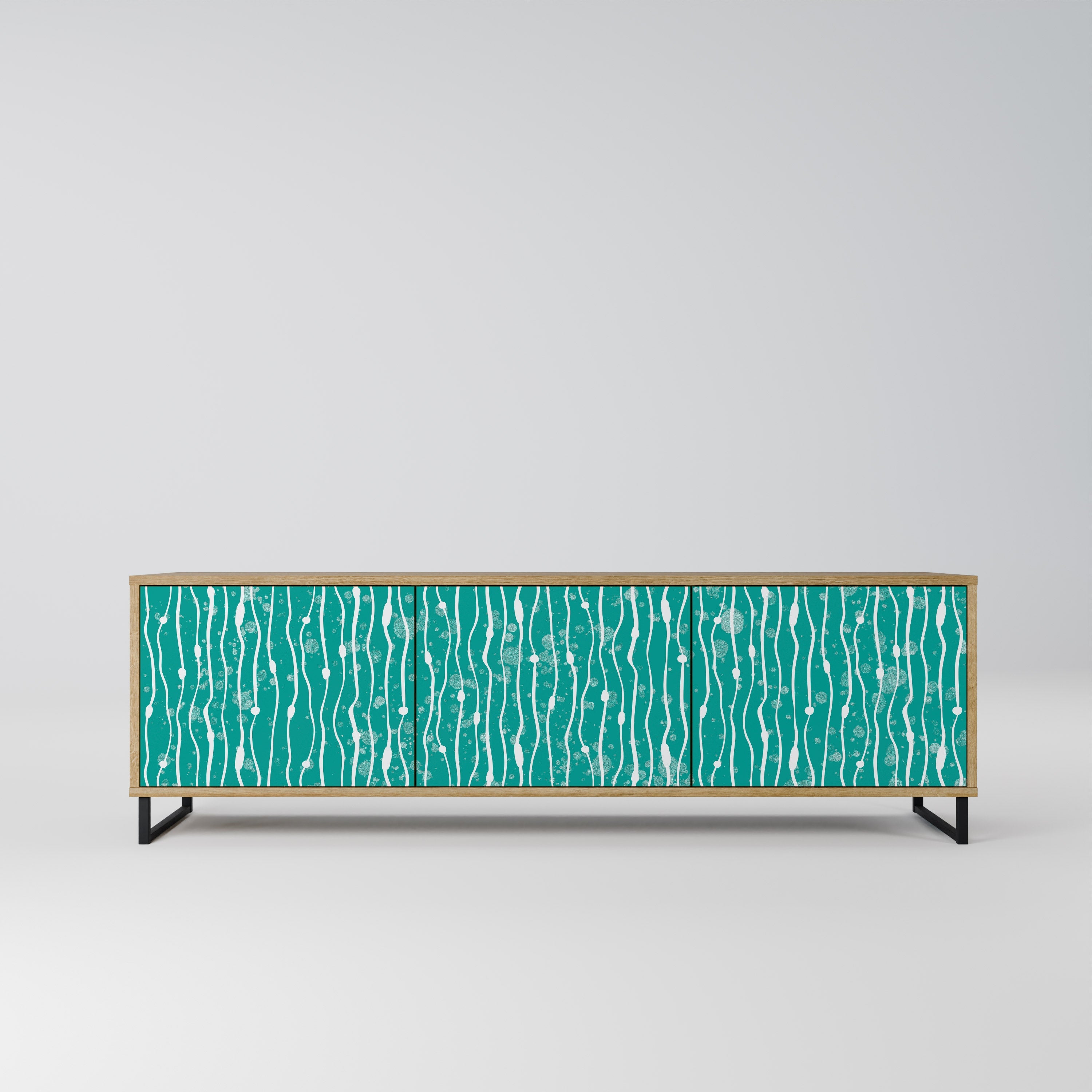 TURQUOISE RAIN 3-Door TV Stand in Oak Effect