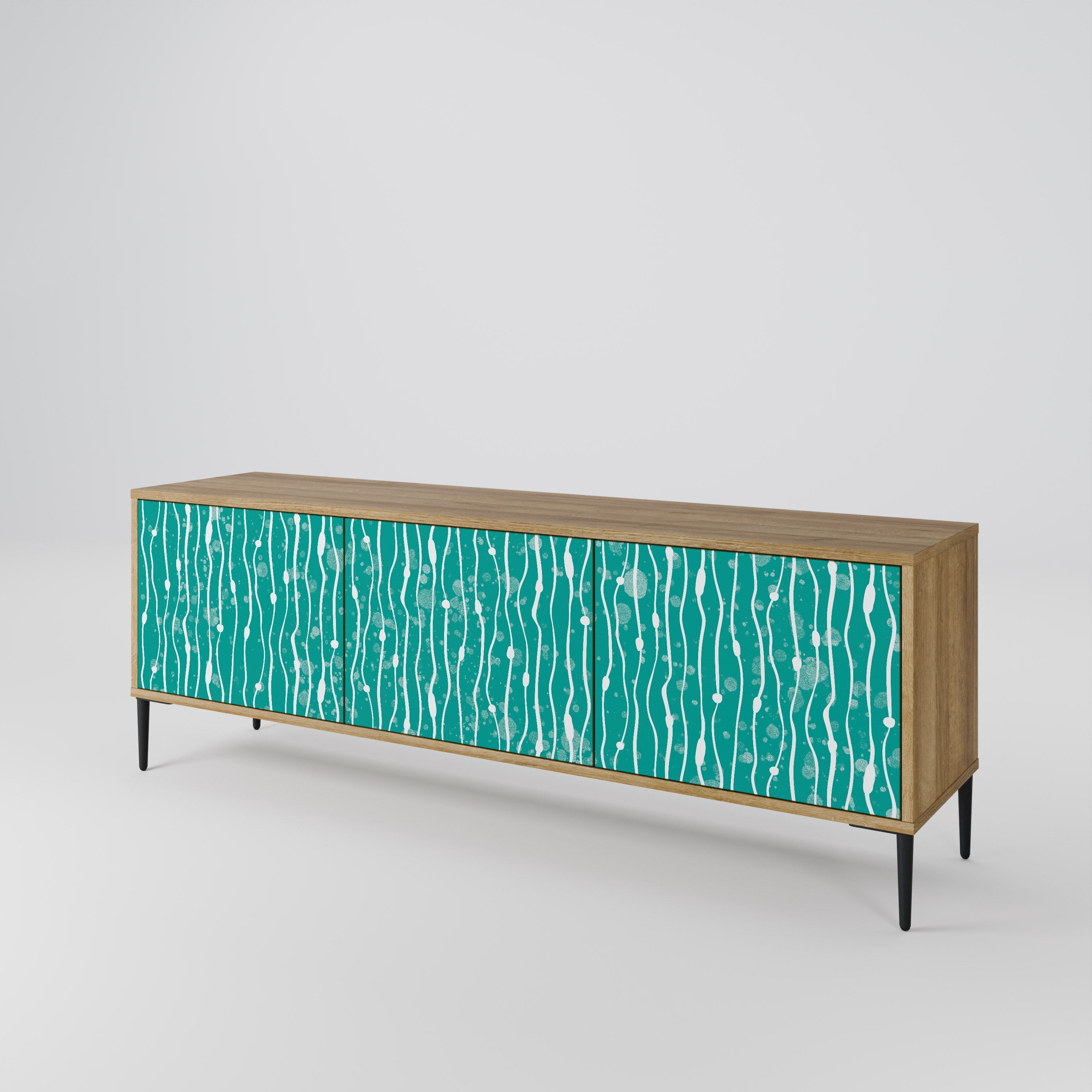 TURQUOISE RAIN 3-Door TV Stand in Oak Effect