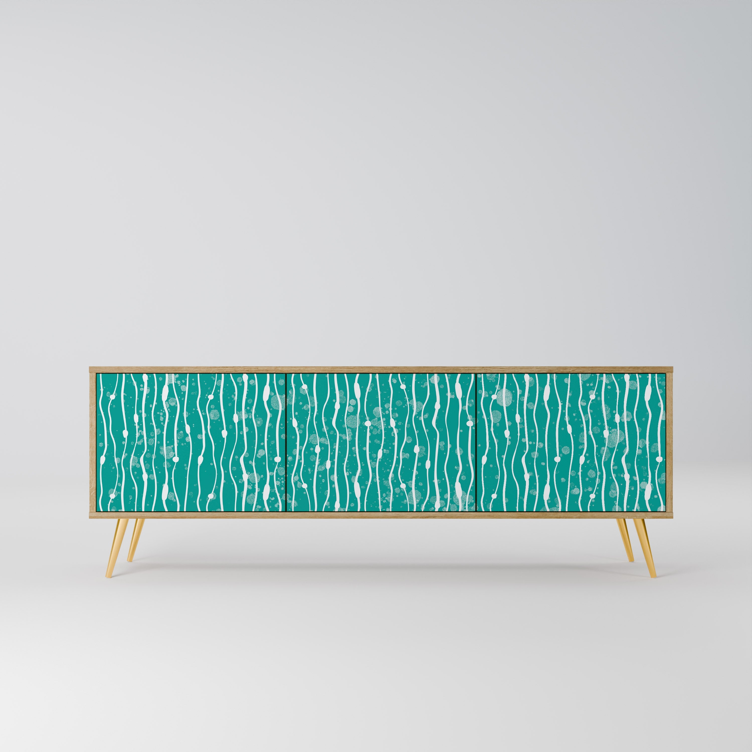 TURQUOISE RAIN 3-Door TV Stand in Oak Effect