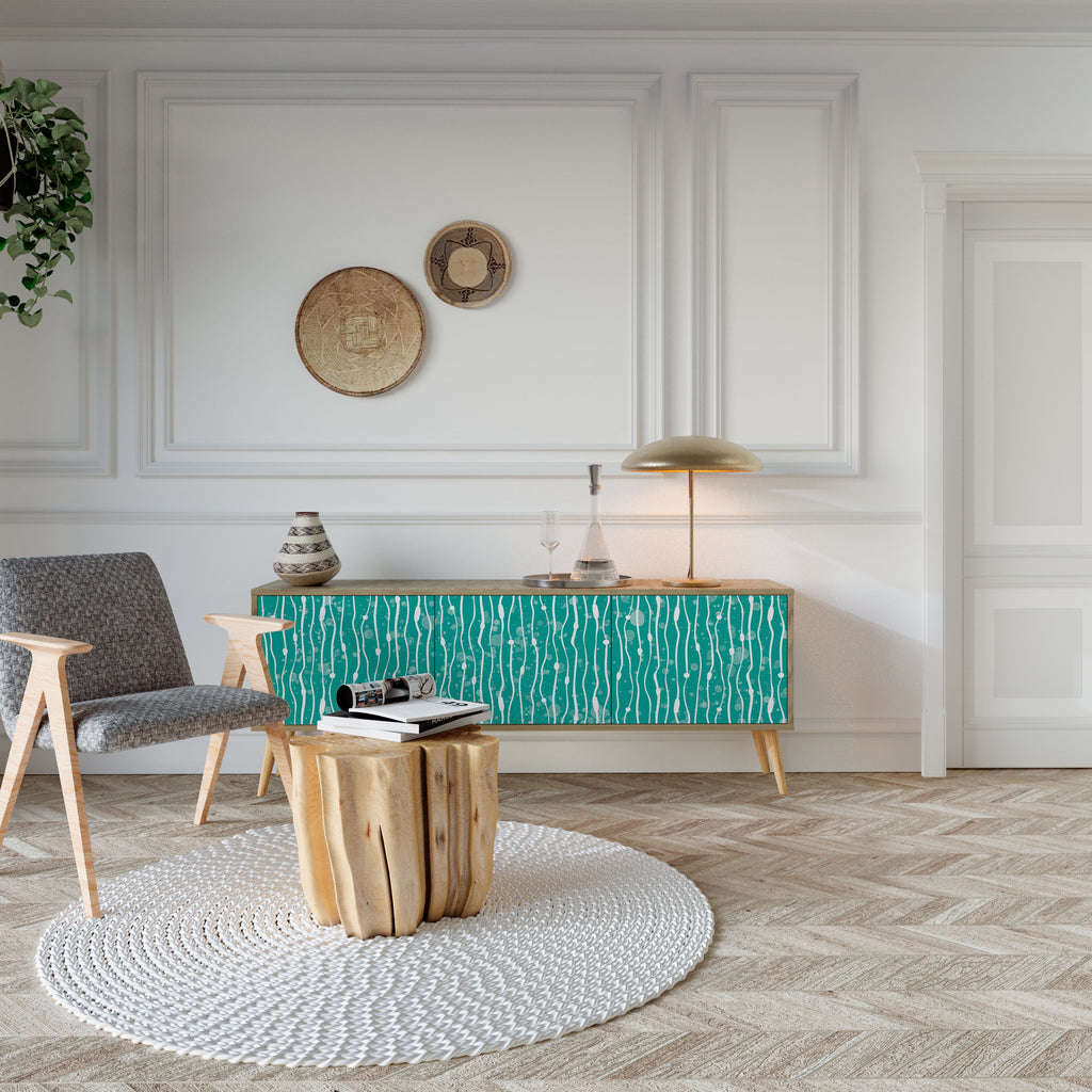 TURQUOISE RAIN 3-Door TV Stand in Oak Effect