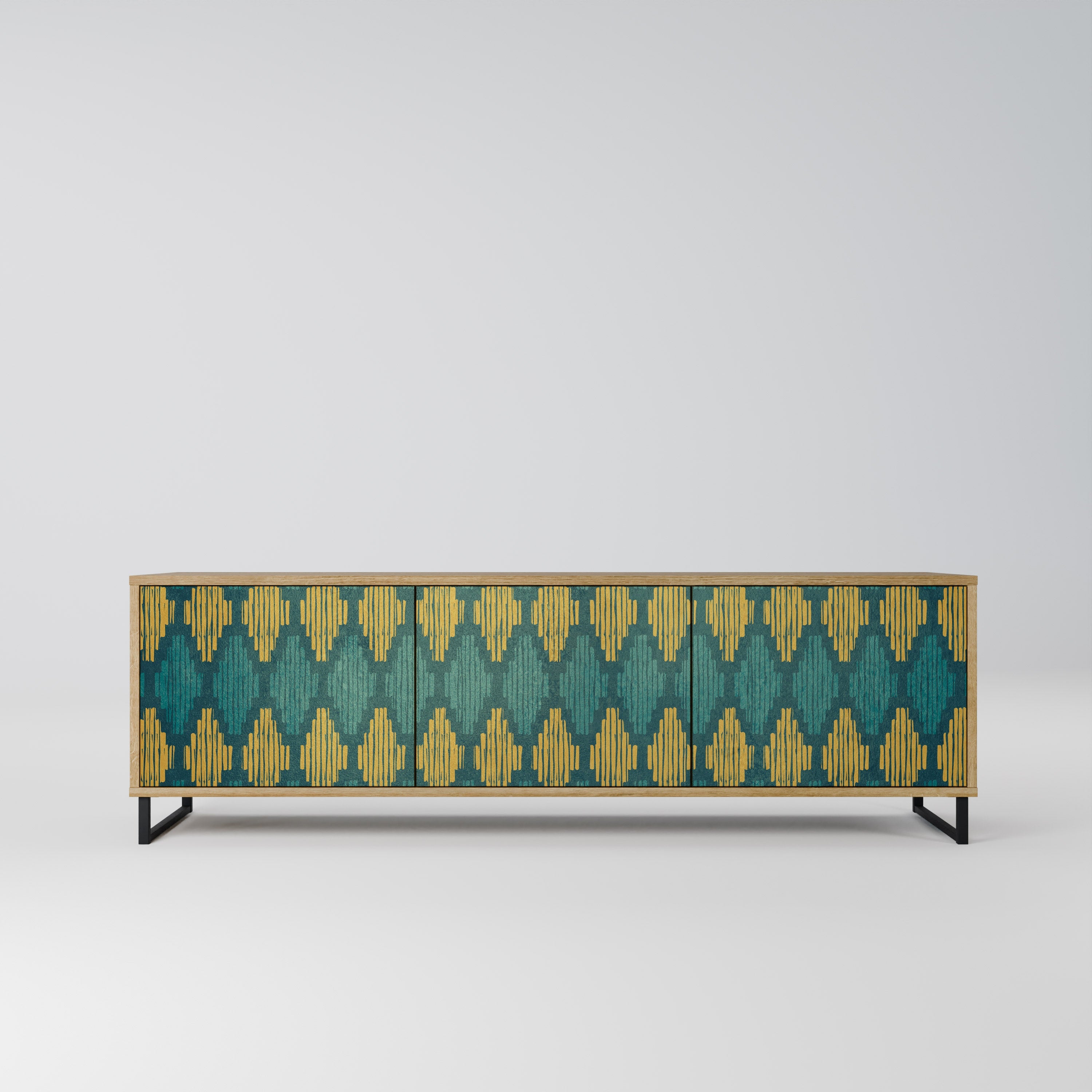 POLYGONS 3-Door TV Stand in Oak Effect