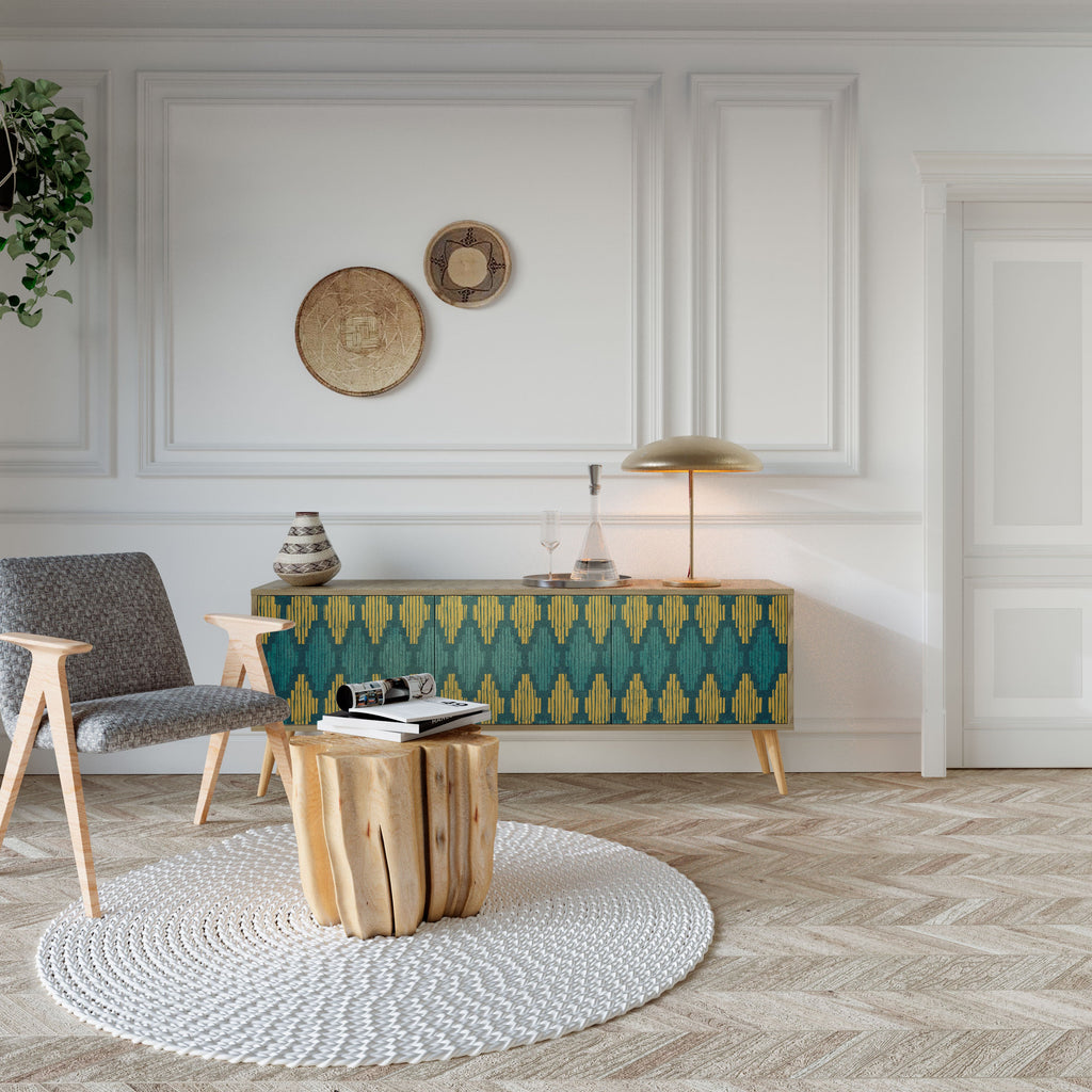 POLYGONS 3-Door TV Stand in Oak Effect