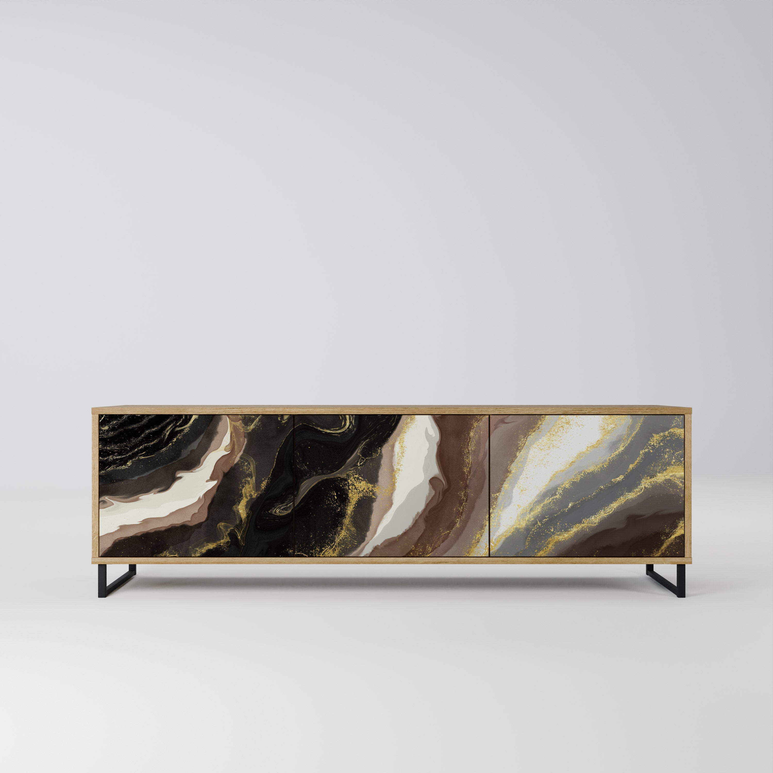 GOLD DUST 3-Door TV Stand in Oak Effect