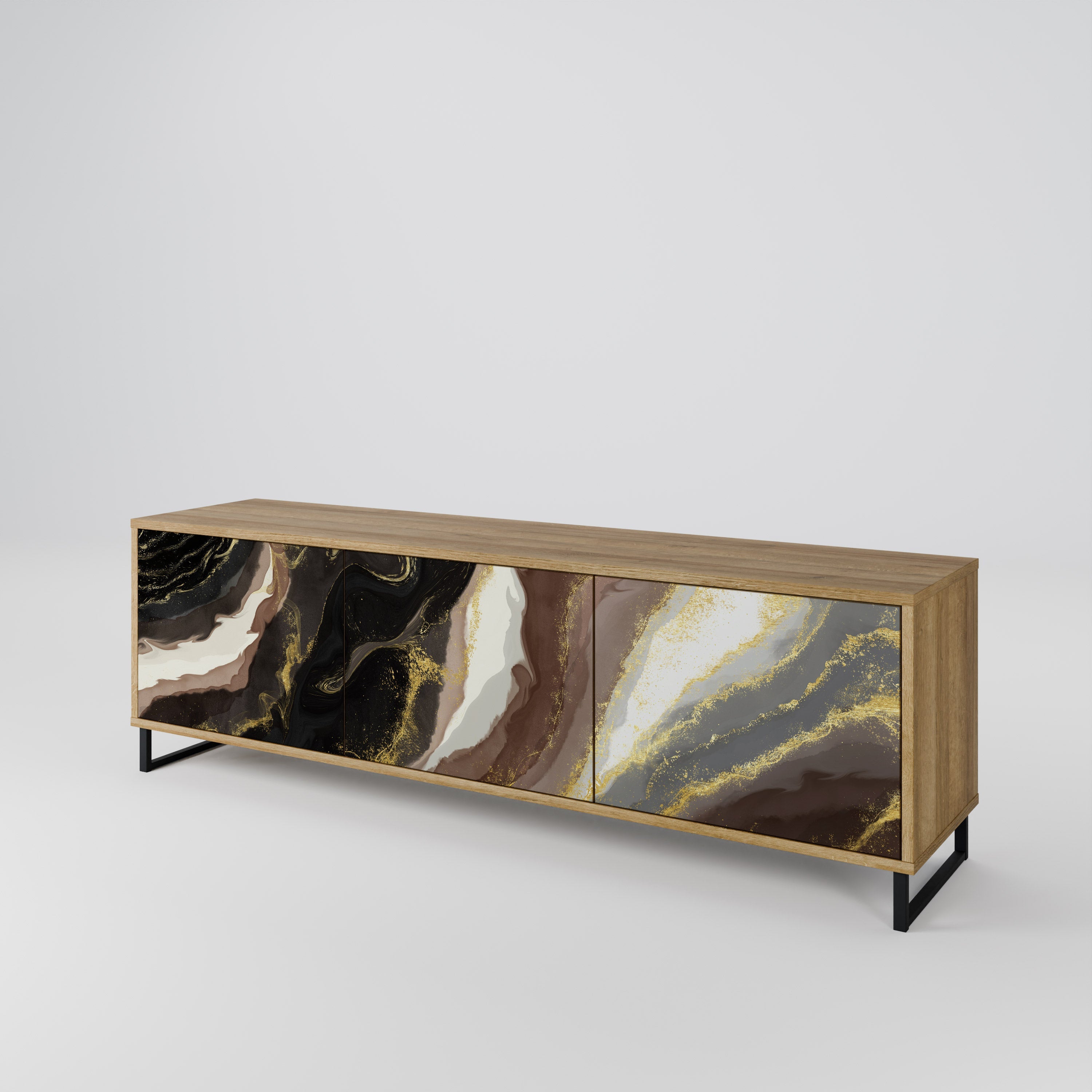 GOLD DUST 3-Door TV Stand in Oak Effect