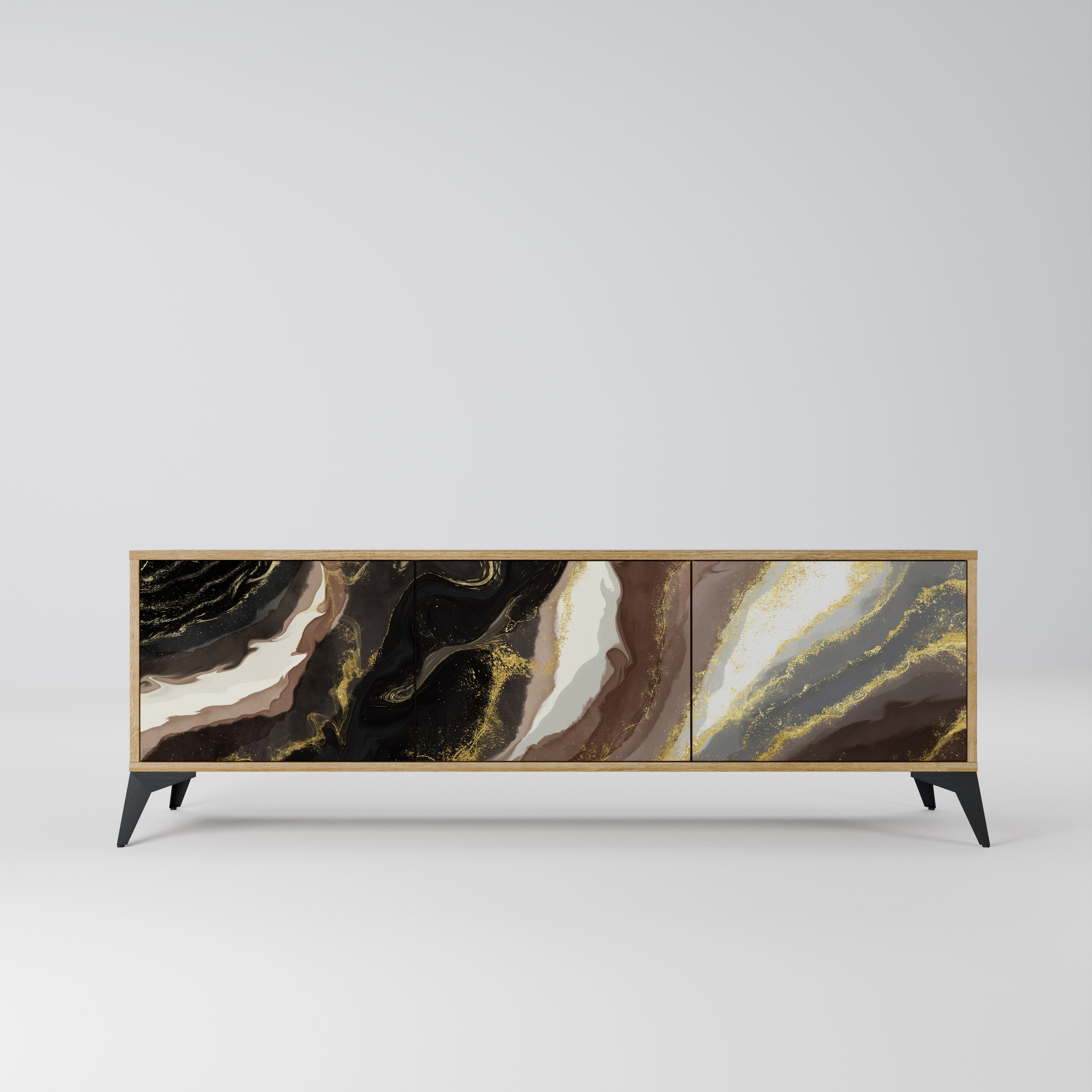 GOLD DUST 3-Door TV Stand in Oak Effect