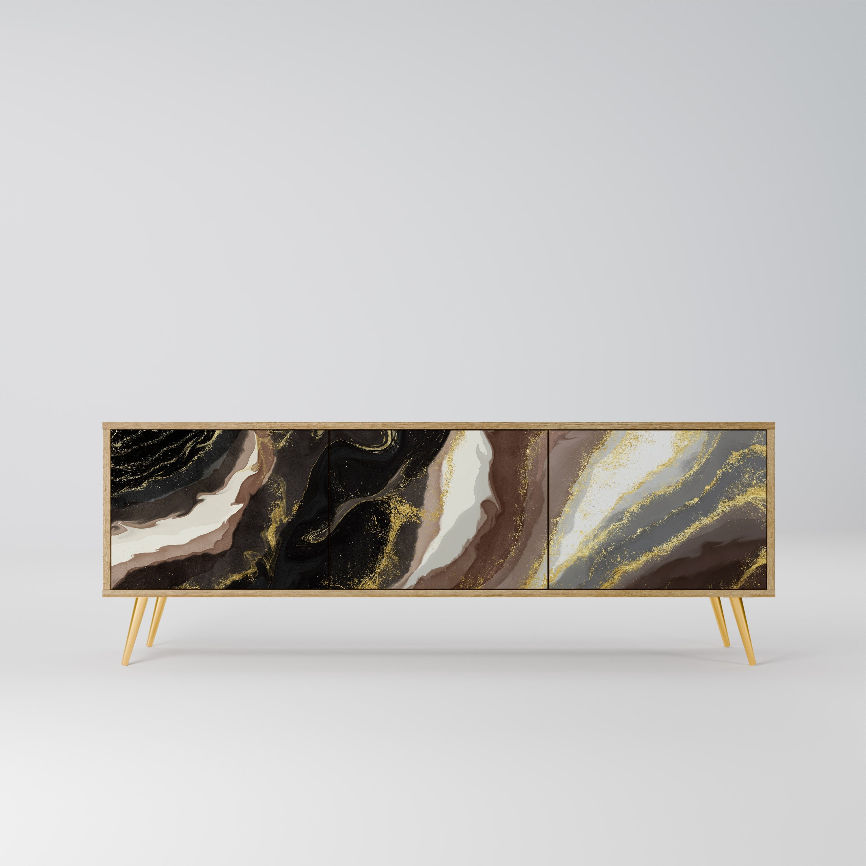 GOLD DUST 3-Door TV Stand in Oak Effect