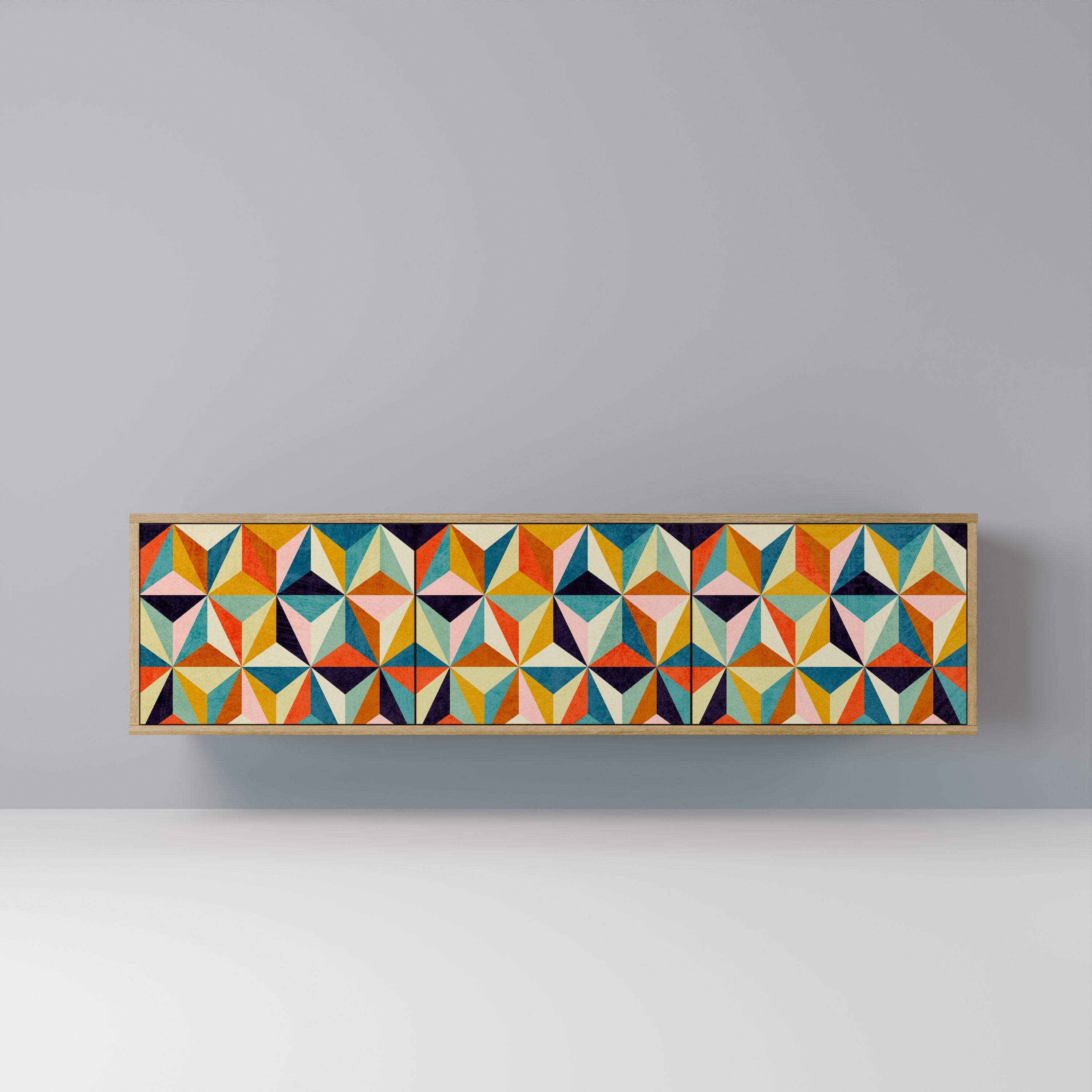 TESSELATE TREASURES 3-Door TV Stand in Oak Effect