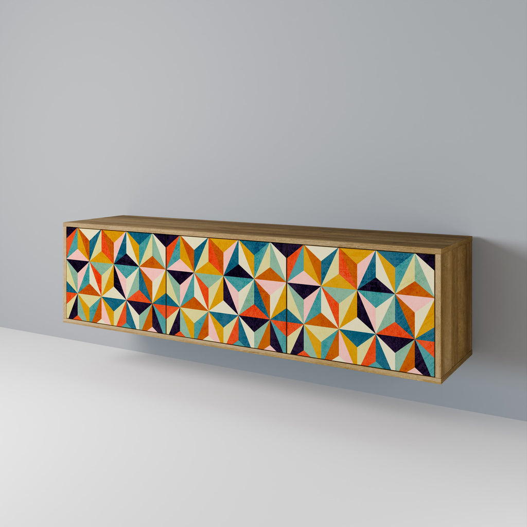 TESSELATE TREASURES 3-Door TV Stand in Oak Effect