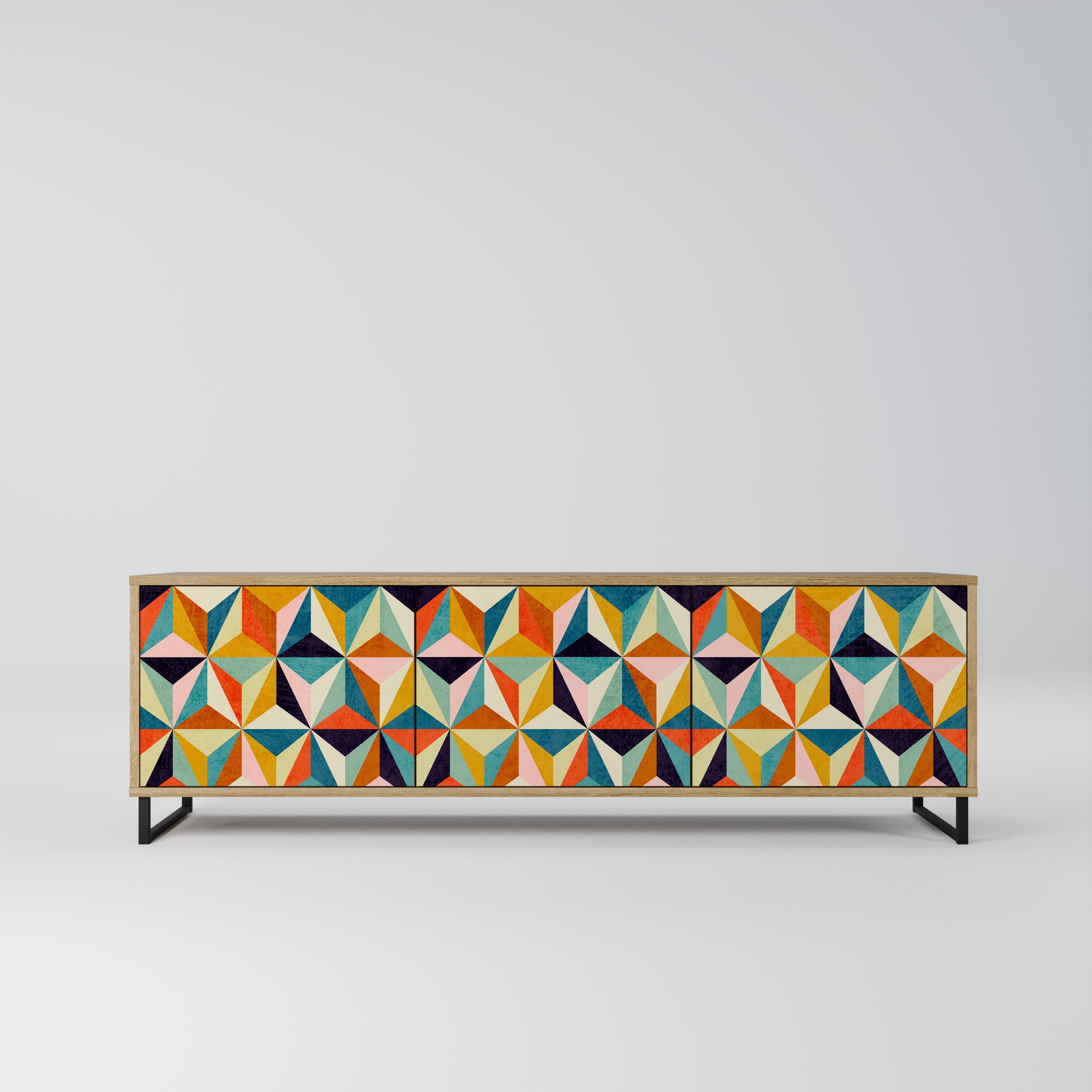 TESSELATE TREASURES 3-Door TV Stand in Oak Effect