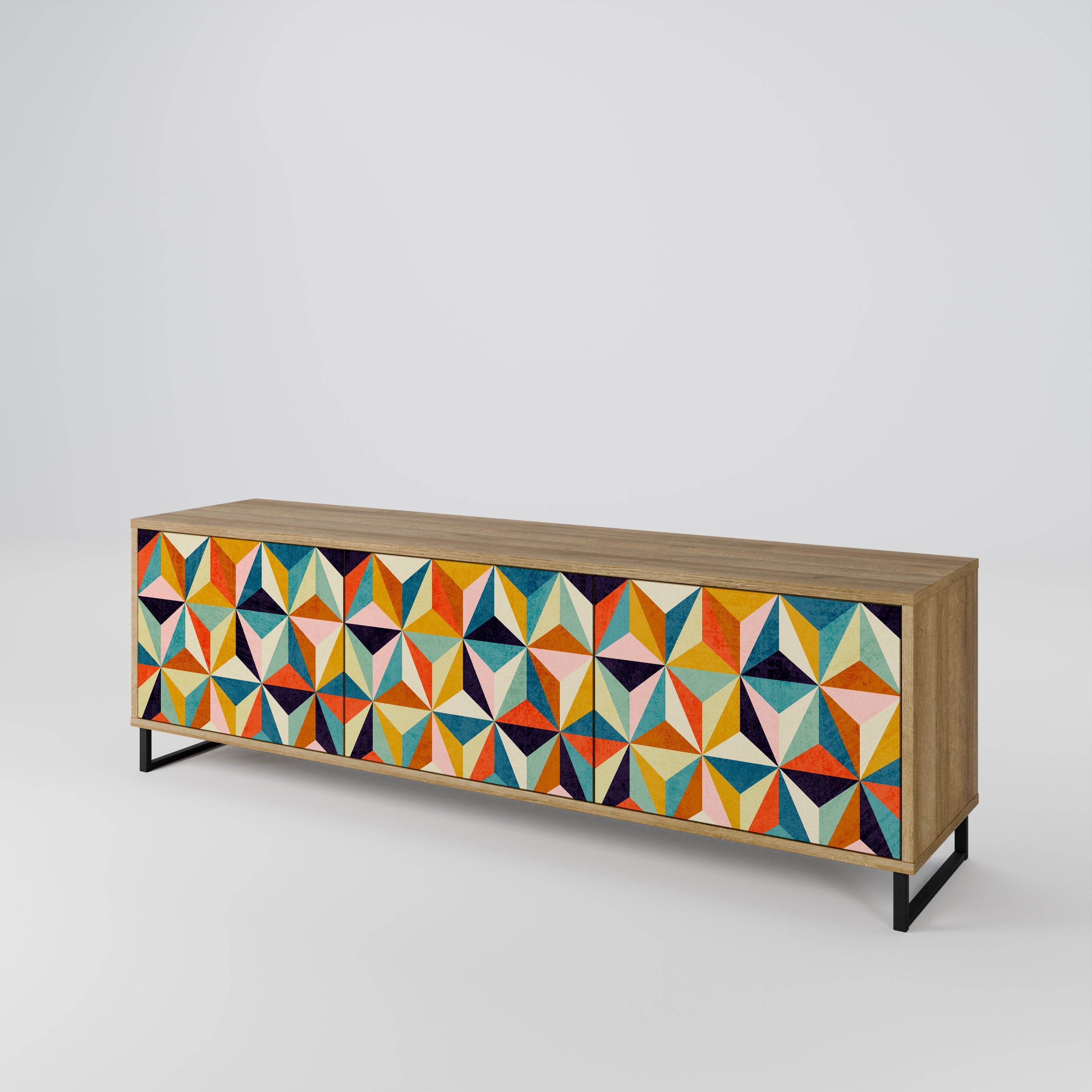 TESSELATE TREASURES 3-Door TV Stand in Oak Effect