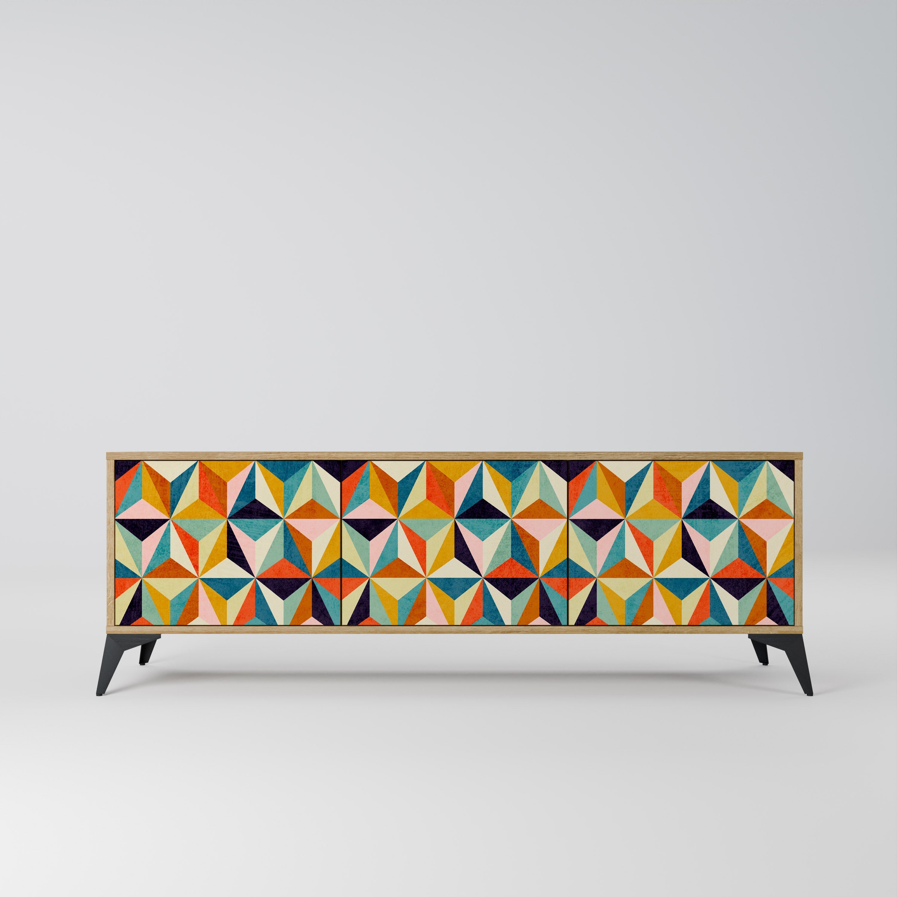 TESSELATE TREASURES 3-Door TV Stand in Oak Effect