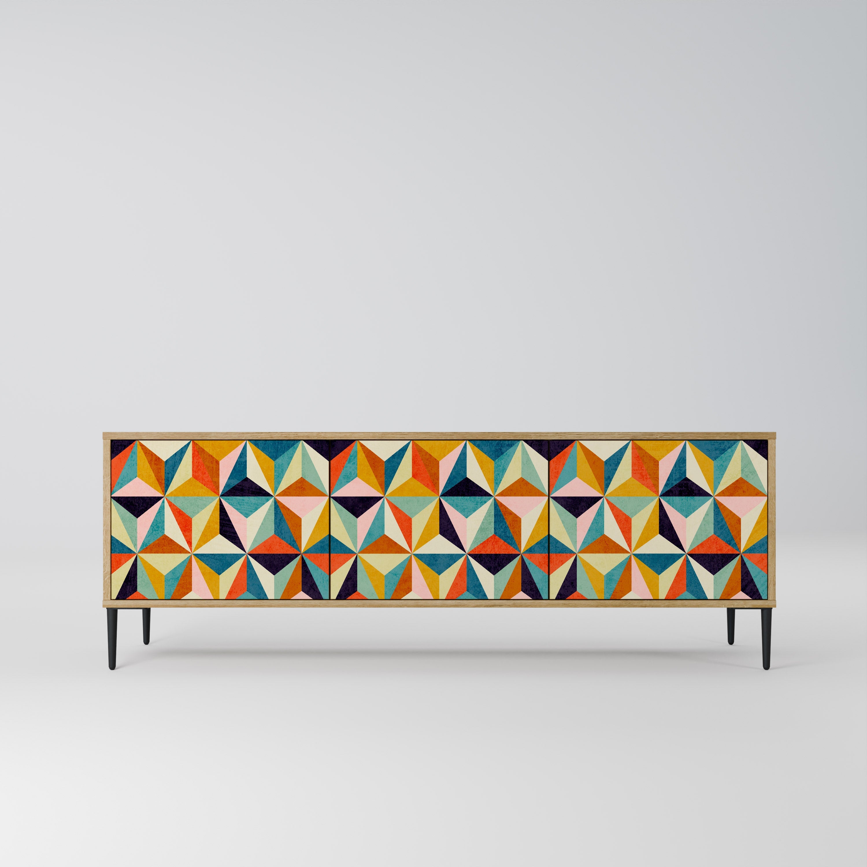 TESSELATE TREASURES 3-Door TV Stand in Oak Effect