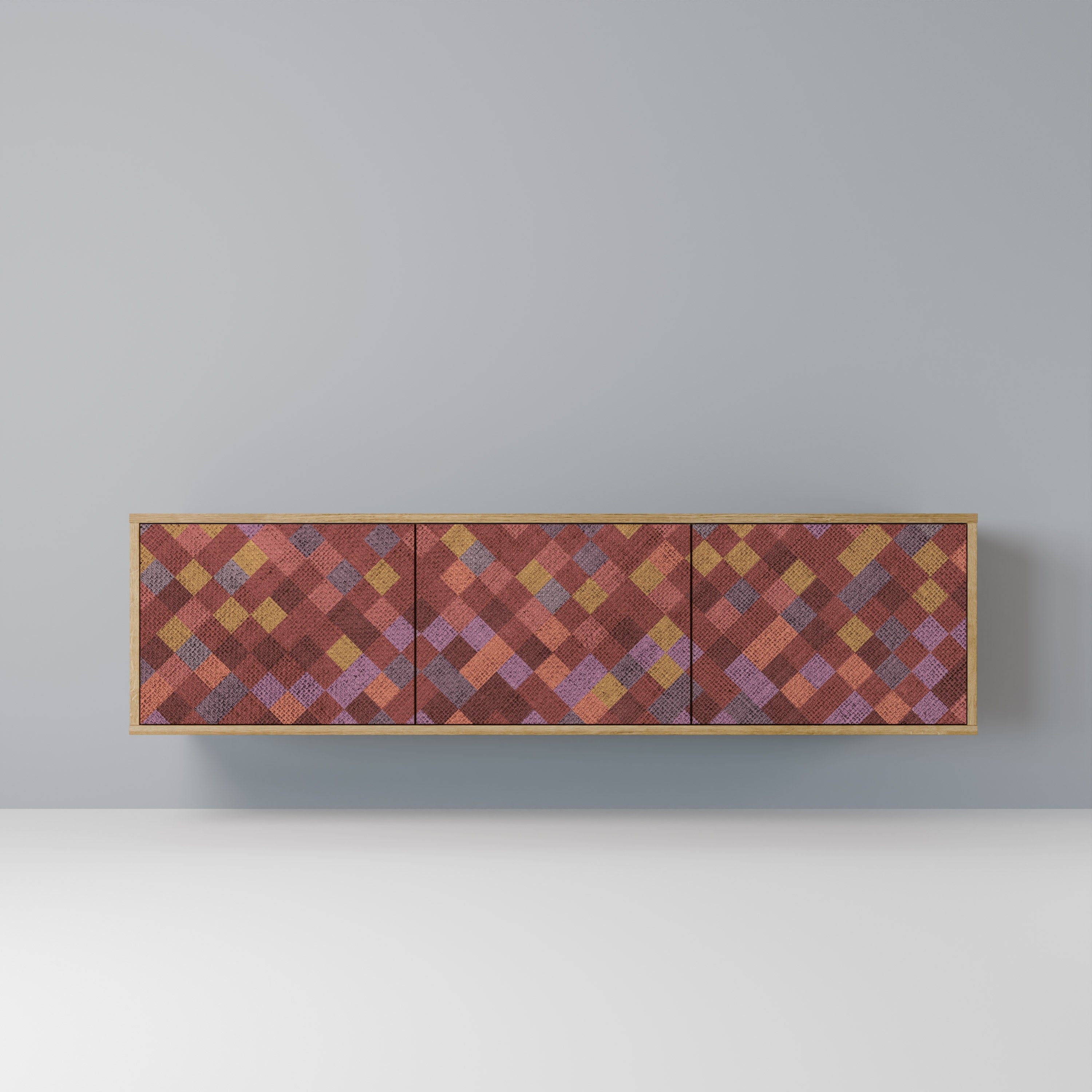 PAINTED SQUARES 3-Door TV Stand in Oak Effect