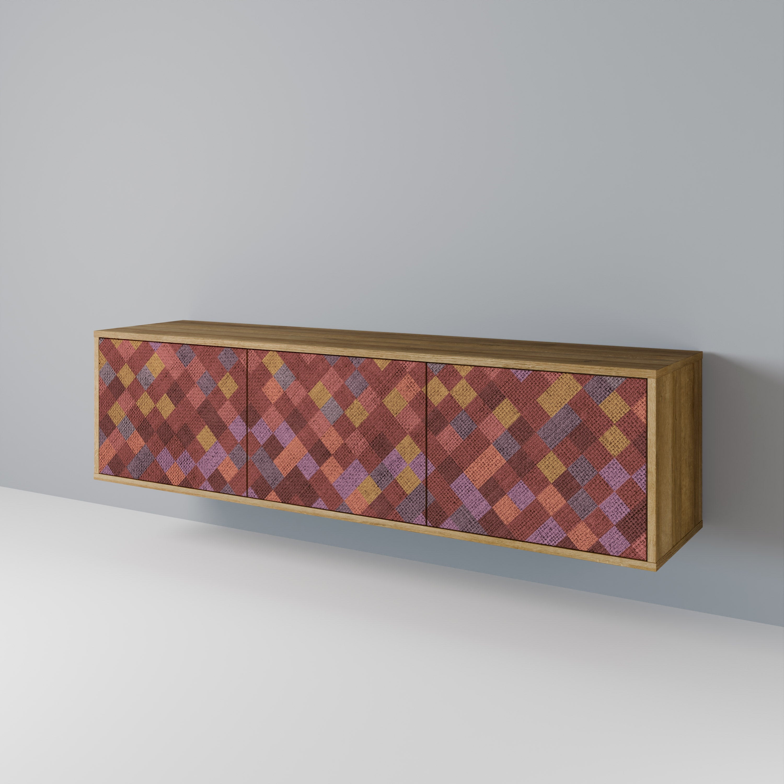 PAINTED SQUARES 3-Door TV Stand in Oak Effect