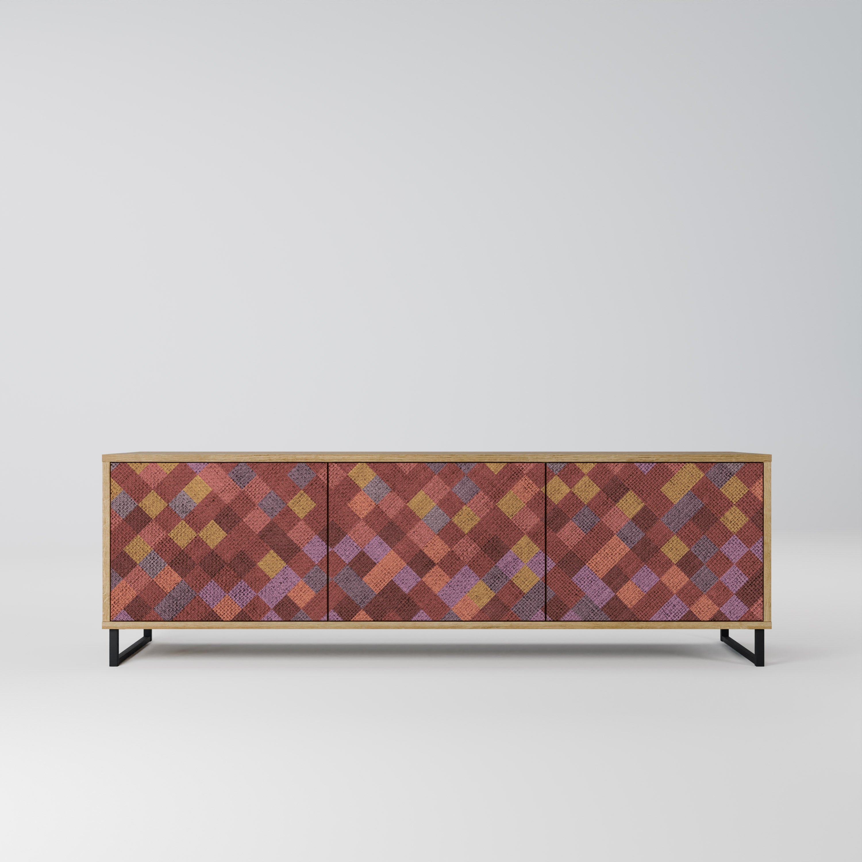 PAINTED SQUARES 3-Door TV Stand in Oak Effect