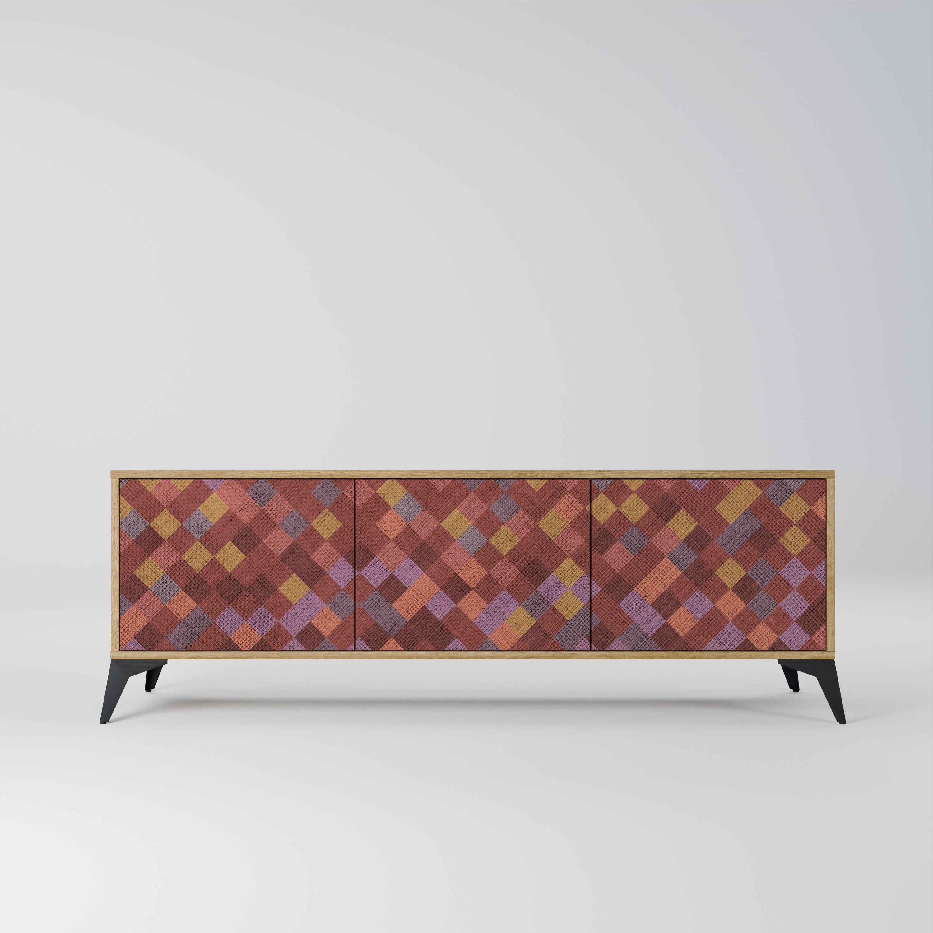 PAINTED SQUARES 3-Door TV Stand in Oak Effect