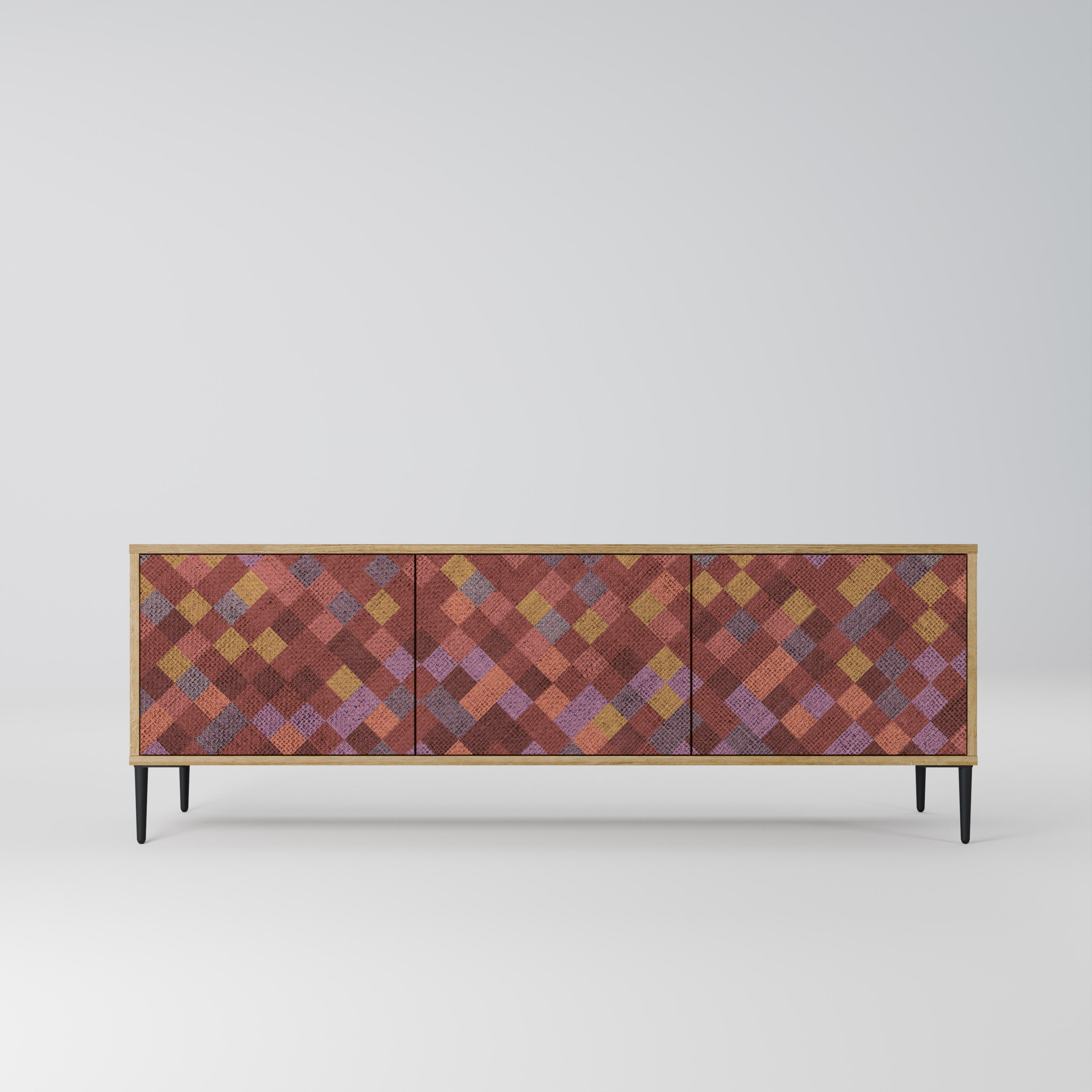 PAINTED SQUARES 3-Door TV Stand in Oak Effect