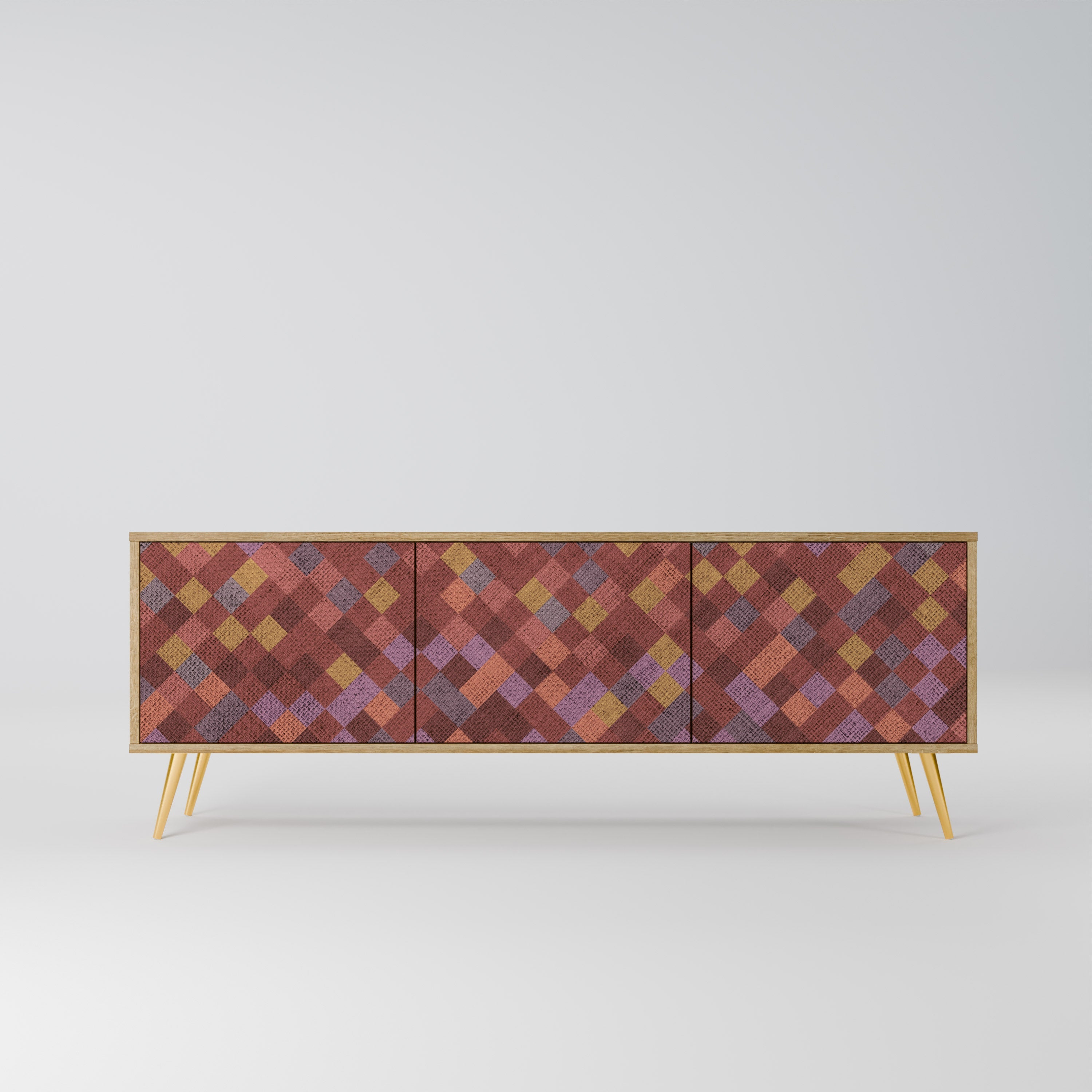 PAINTED SQUARES 3-Door TV Stand in Oak Effect