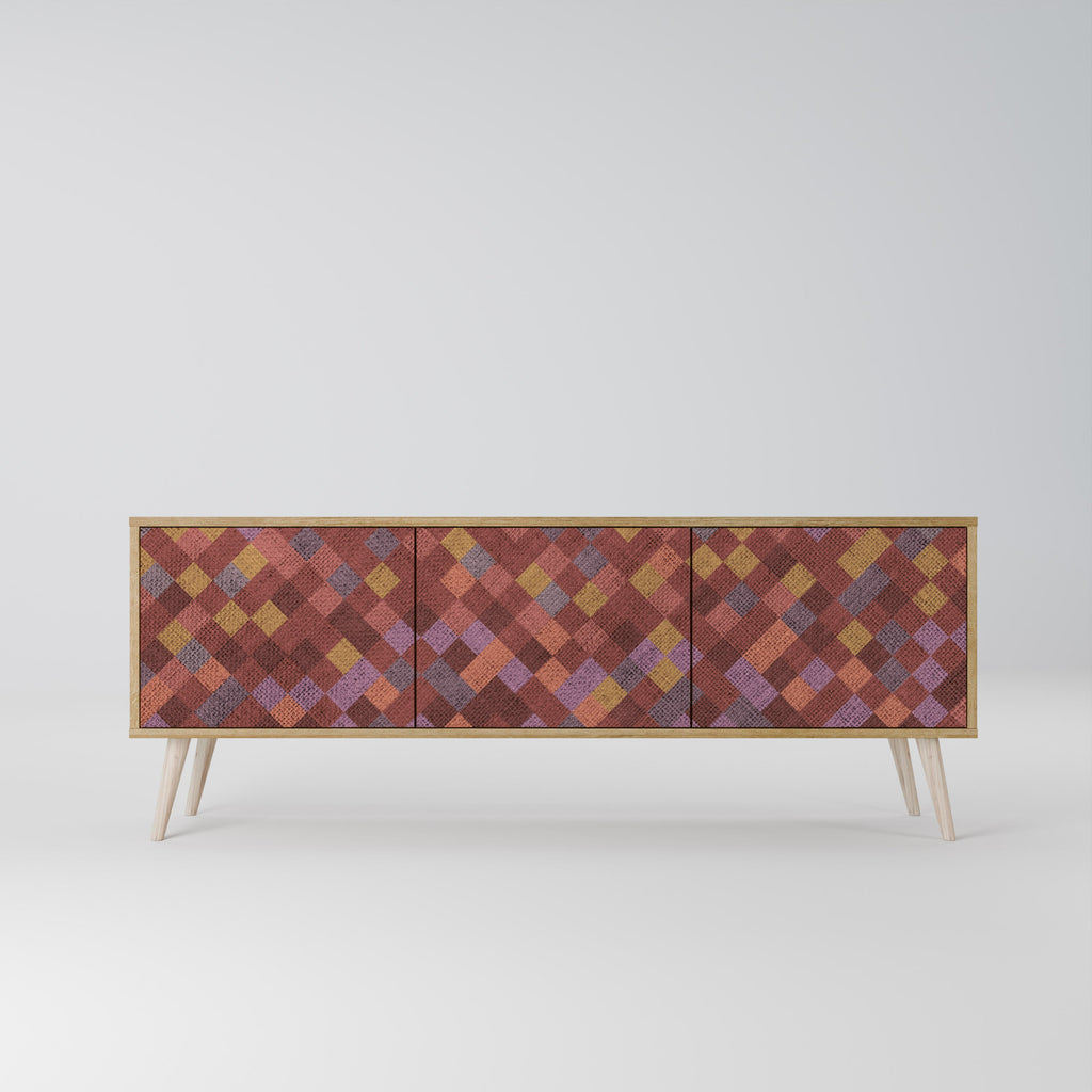 PAINTED SQUARES 3-Door TV Stand in Oak Effect