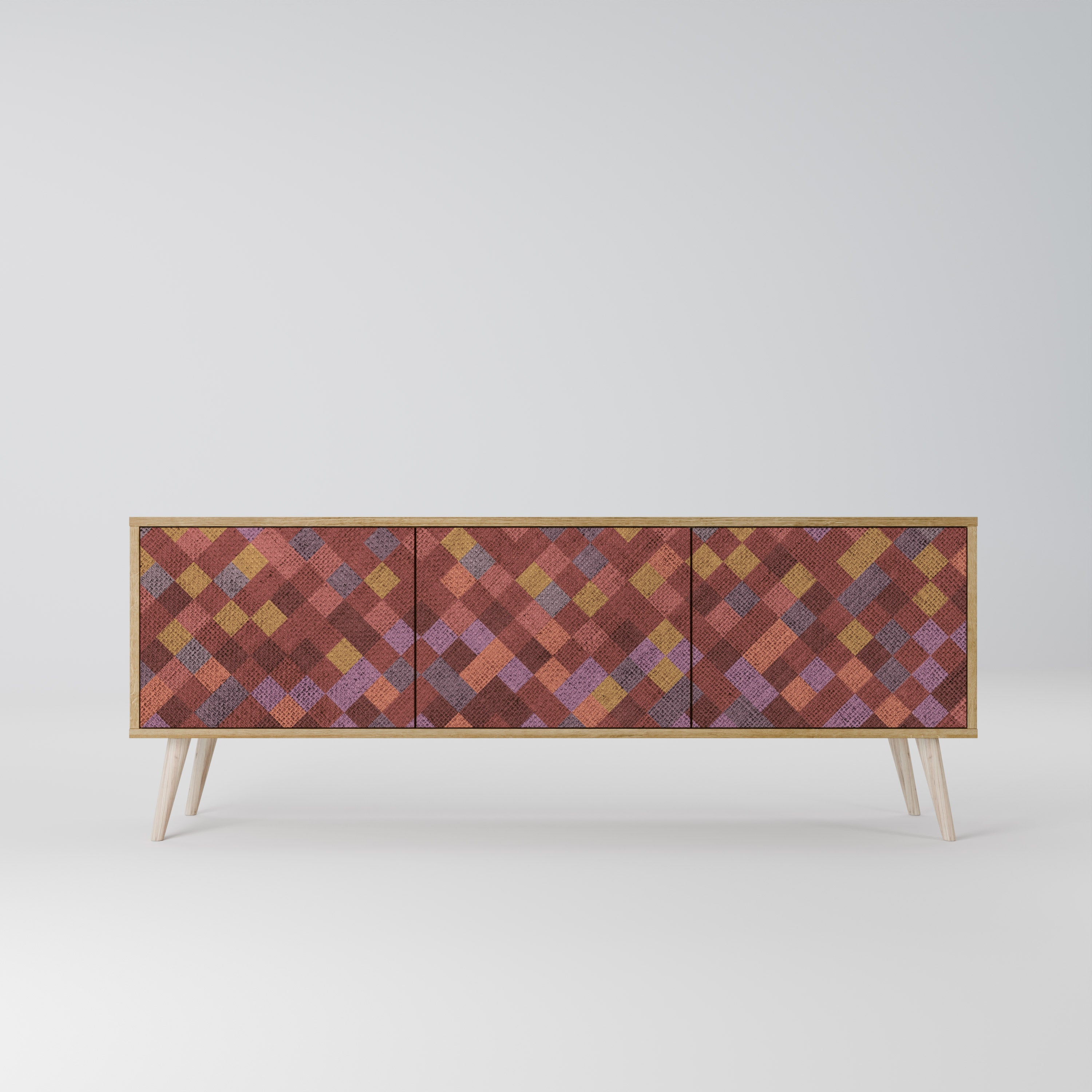 PAINTED SQUARES 3-Door TV Stand in Oak Effect