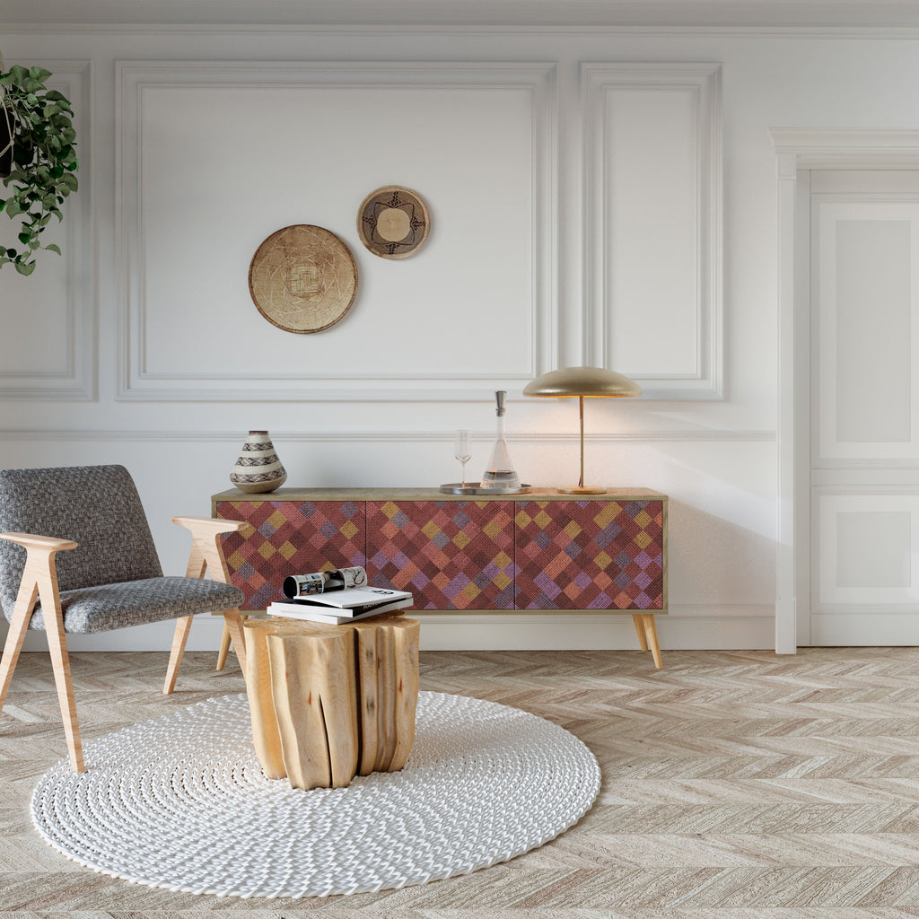 PAINTED SQUARES 3-Door TV Stand in Oak Effect