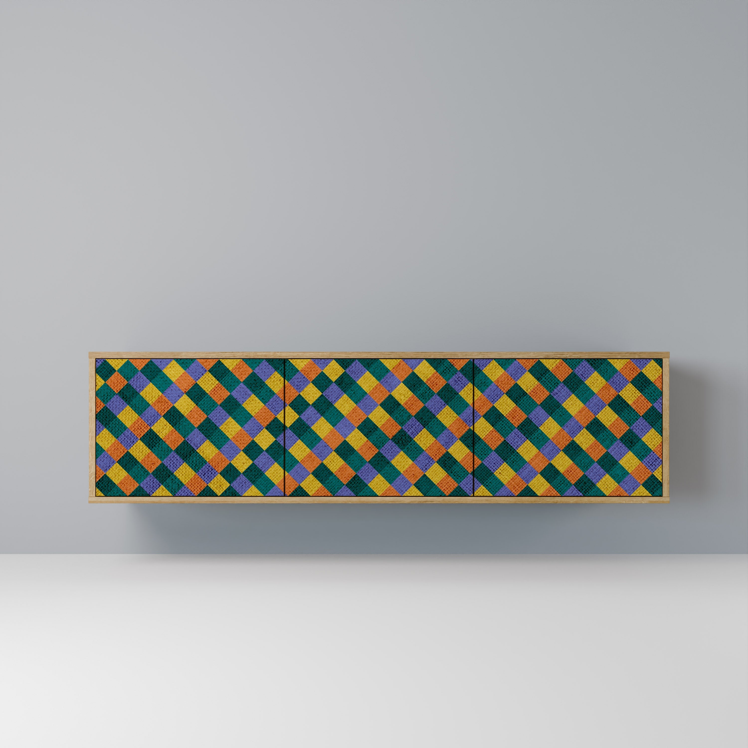 PAINTED SQUARES MIX 3-Door TV Stand in Oak Effect