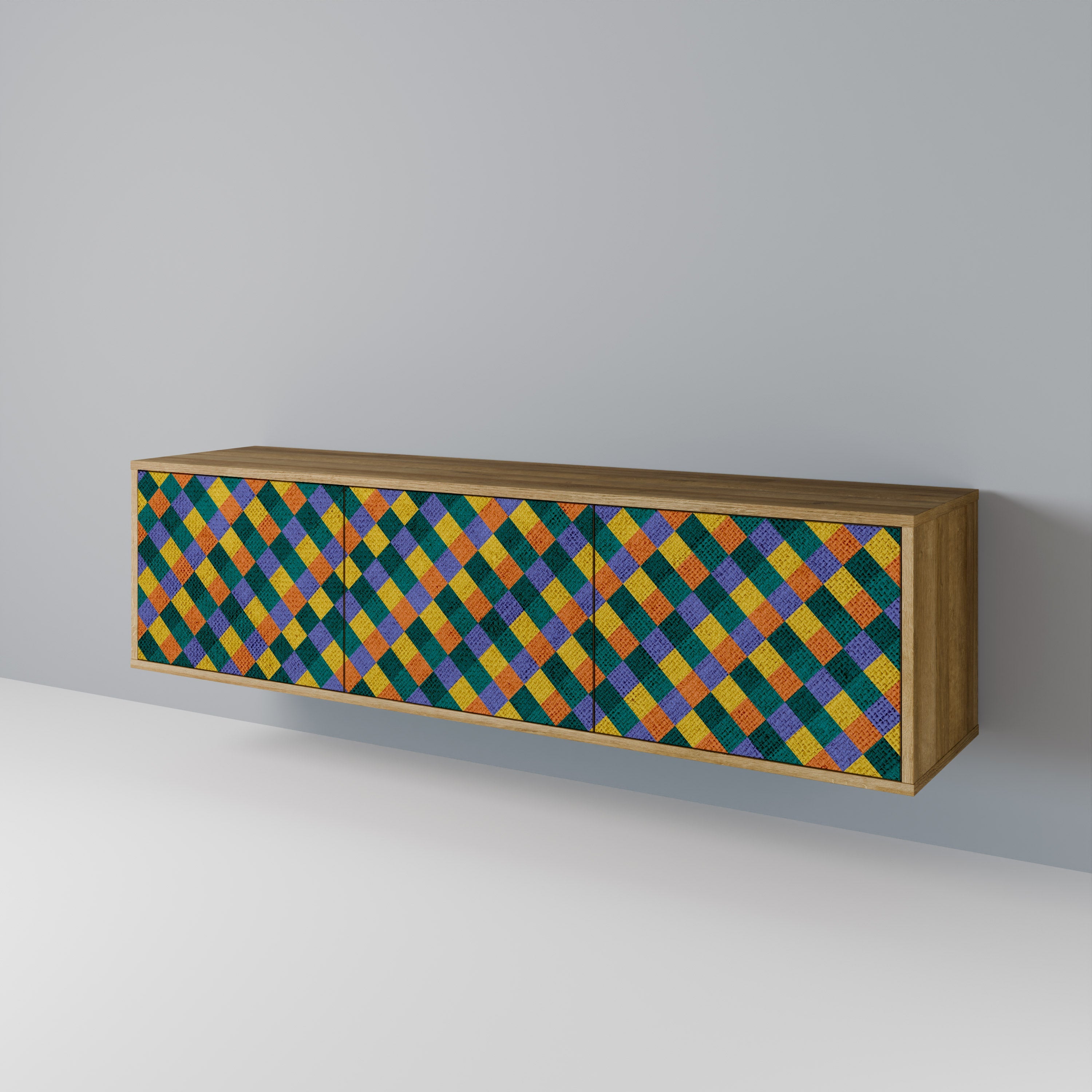 PAINTED SQUARES MIX 3-Door TV Stand in Oak Effect